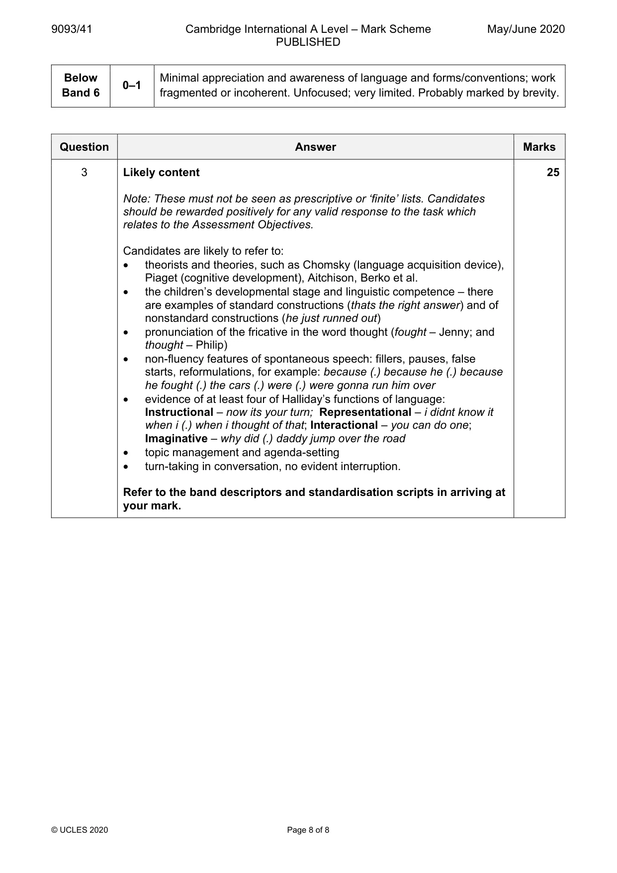 Mark scheme, page 8 of 8