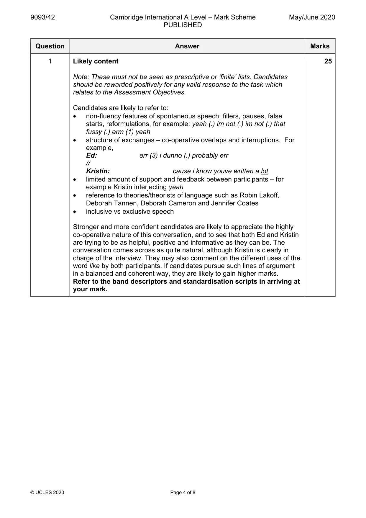 Mark scheme, page 4 of 8