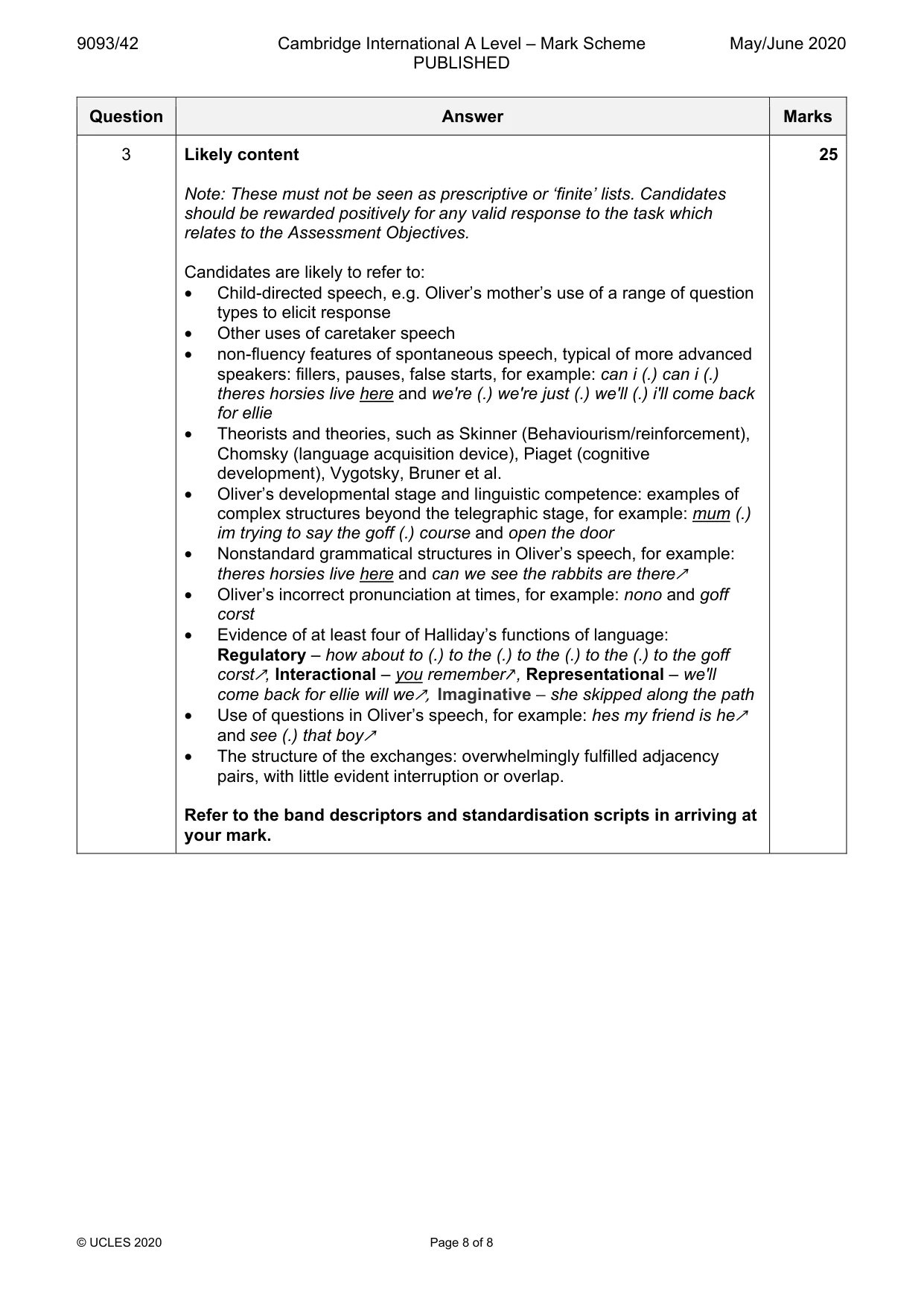 Mark scheme, page 8 of 8