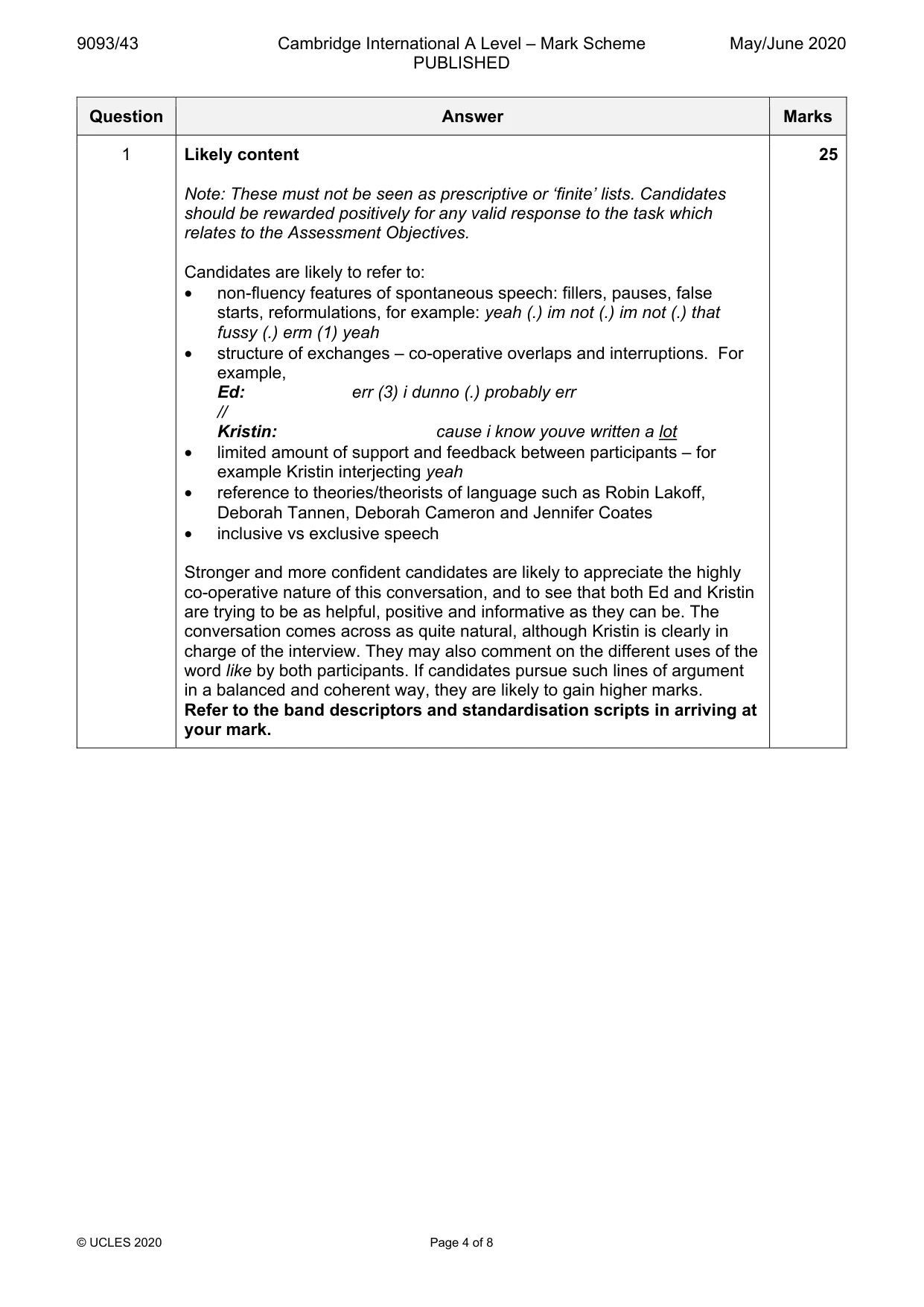 Mark scheme, page 4 of 8