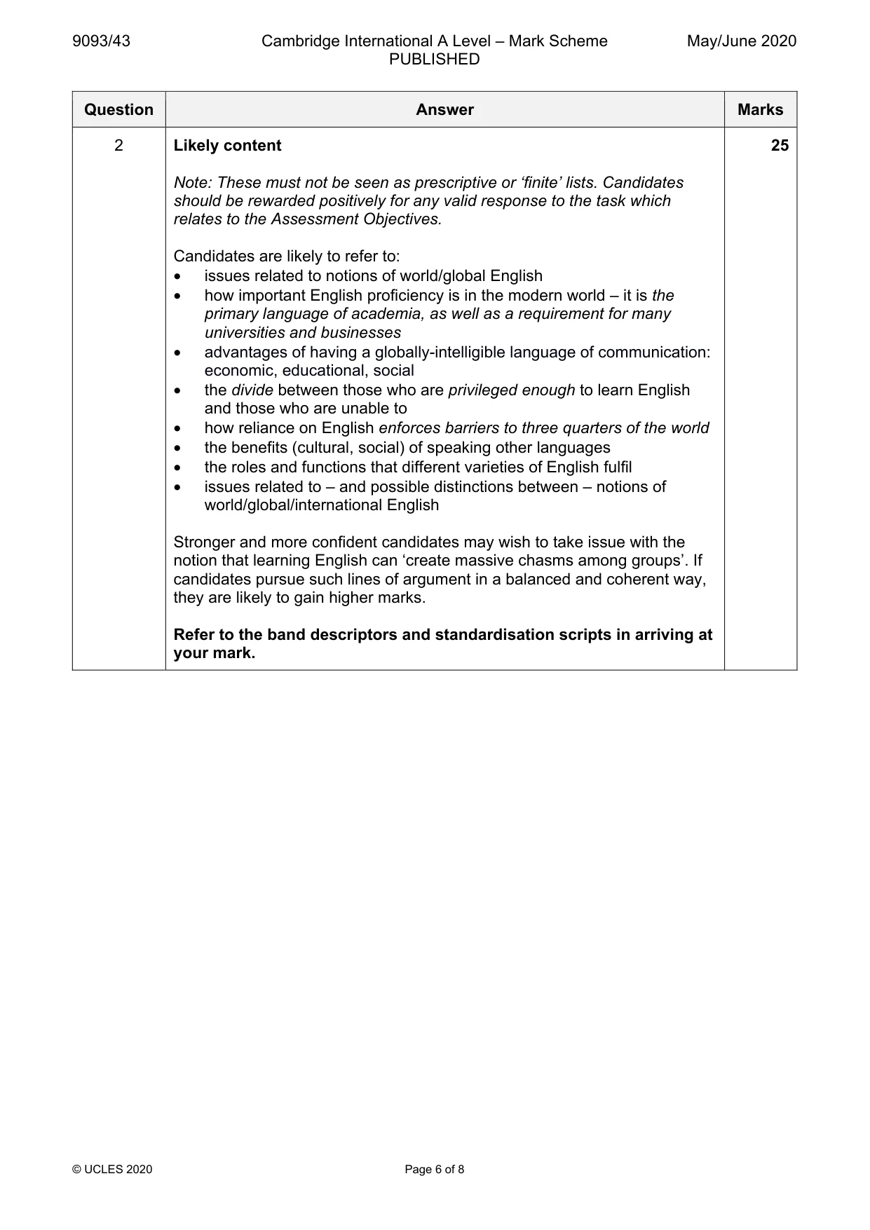 Mark scheme, page 6 of 8