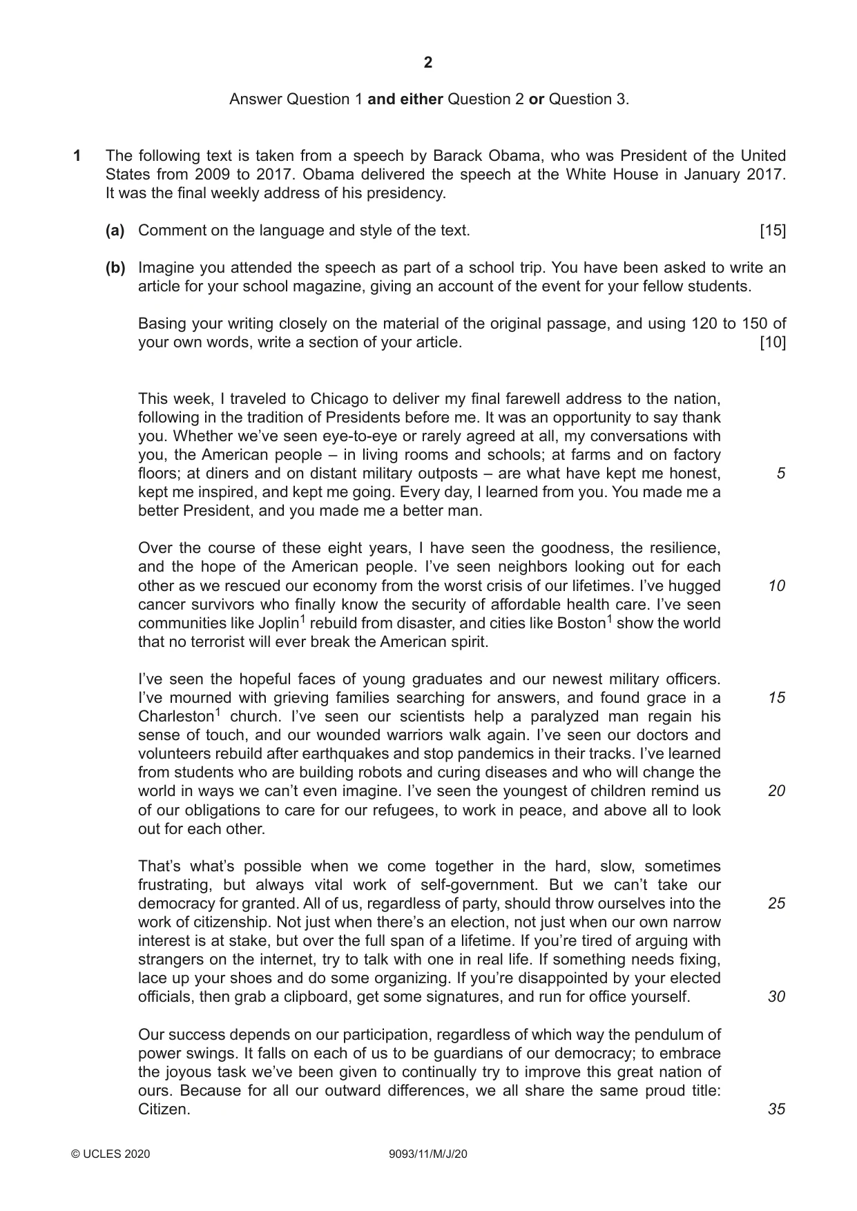 Cambridge A Level English - Language AS and A Level (from 2014) 9093 2020 May/June Paper 1 · Variant 1 question paper, page 2 of 8