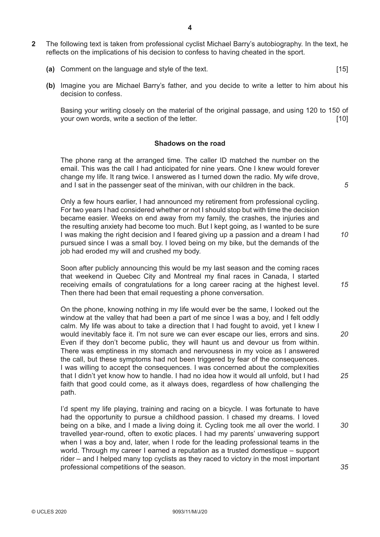 Cambridge A Level English - Language AS and A Level (from 2014) 9093 2020 May/June Paper 1 · Variant 1 question paper, page 4 of 8