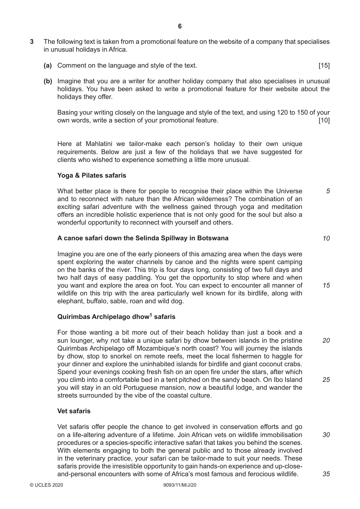 Cambridge A Level English - Language AS and A Level (from 2014) 9093 2020 May/June Paper 1 · Variant 1 question paper, page 6 of 8