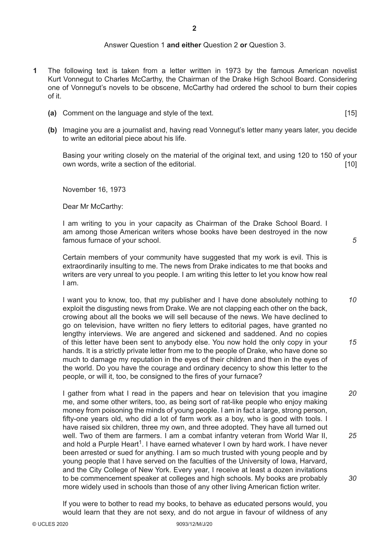 Cambridge A Level English - Language AS and A Level (from 2014) 9093 2020 May/June Paper 1 · Variant 2 question paper, page 2 of 8