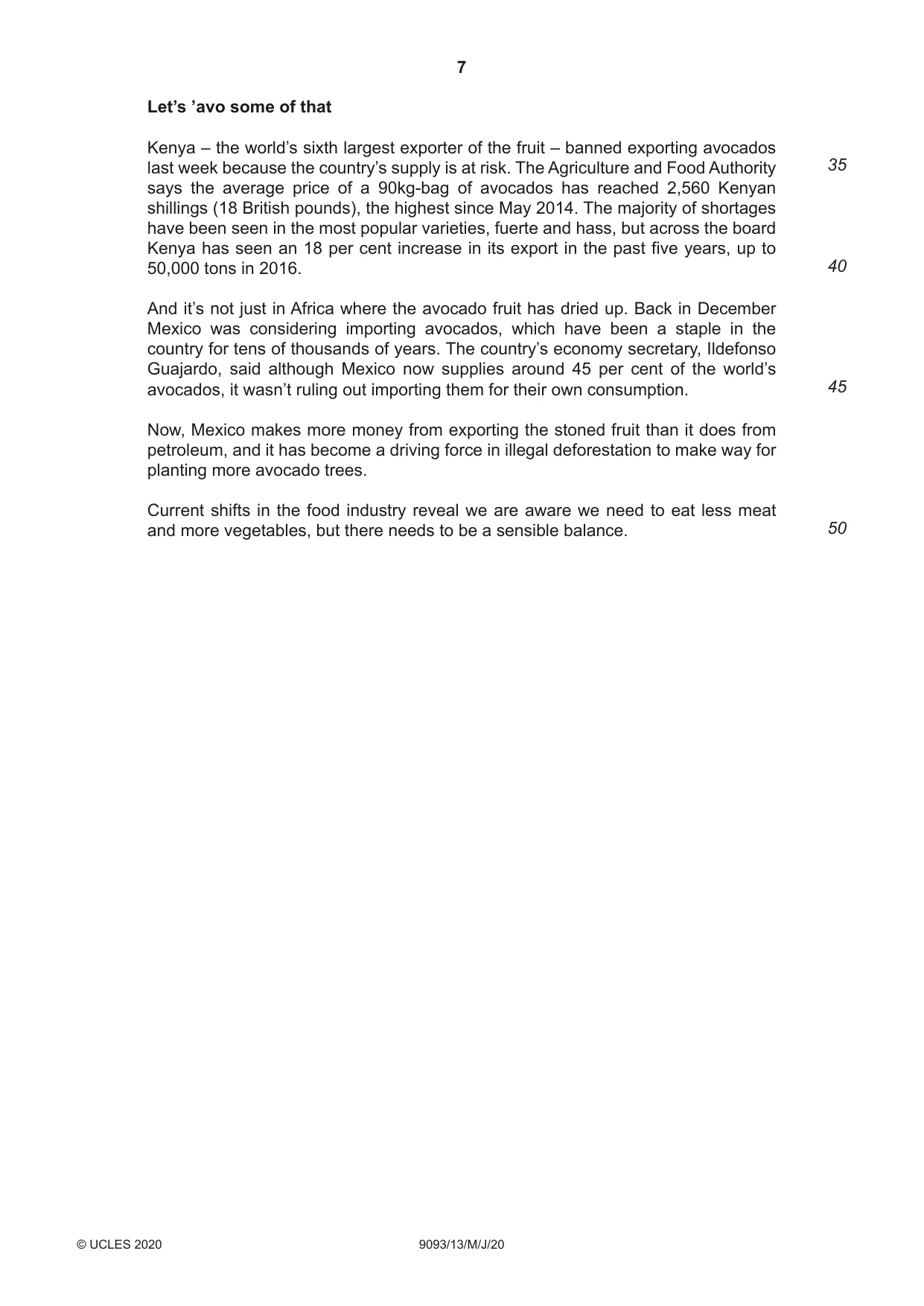 Cambridge A Level English - Language AS and A Level (from 2014) 9093 2020 May/June Paper 1 · Variant 3 question paper, page 7 of 8