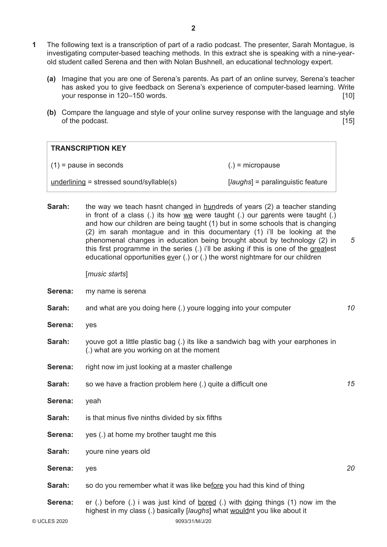 Cambridge A Level English - Language AS and A Level (from 2014) 9093 2020 May/June Paper 3 · Variant 1 question paper, page 2 of 8