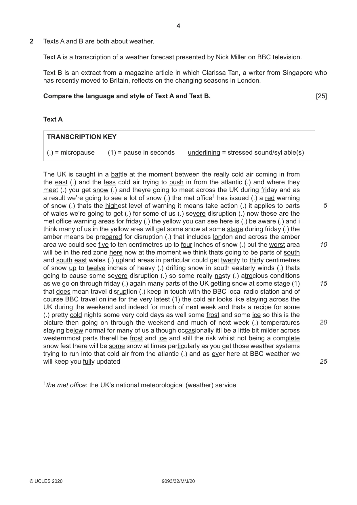 Cambridge A Level English - Language AS and A Level (from 2014) 9093 2020 May/June Paper 3 · Variant 2 question paper, page 4 of 8