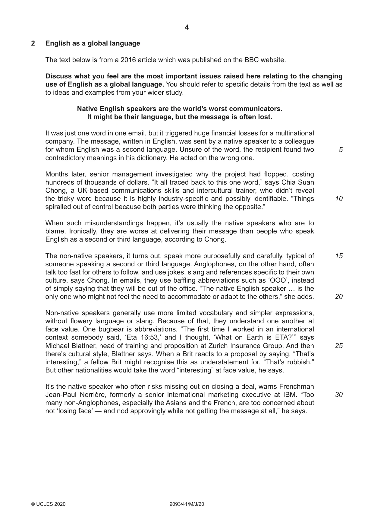 Cambridge A Level English - Language AS and A Level (from 2014) 9093 2020 May/June Paper 4 · Variant 1 question paper, page 4 of 8