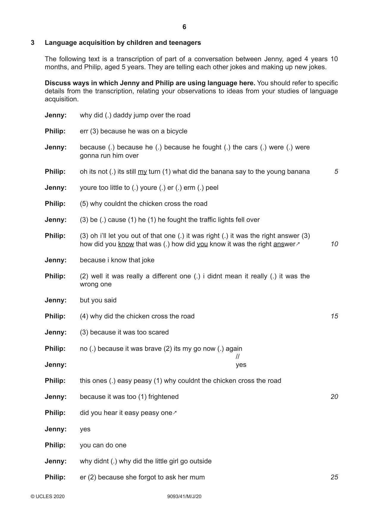 Cambridge A Level English - Language AS and A Level (from 2014) 9093 2020 May/June Paper 4 · Variant 1 question paper, page 6 of 8