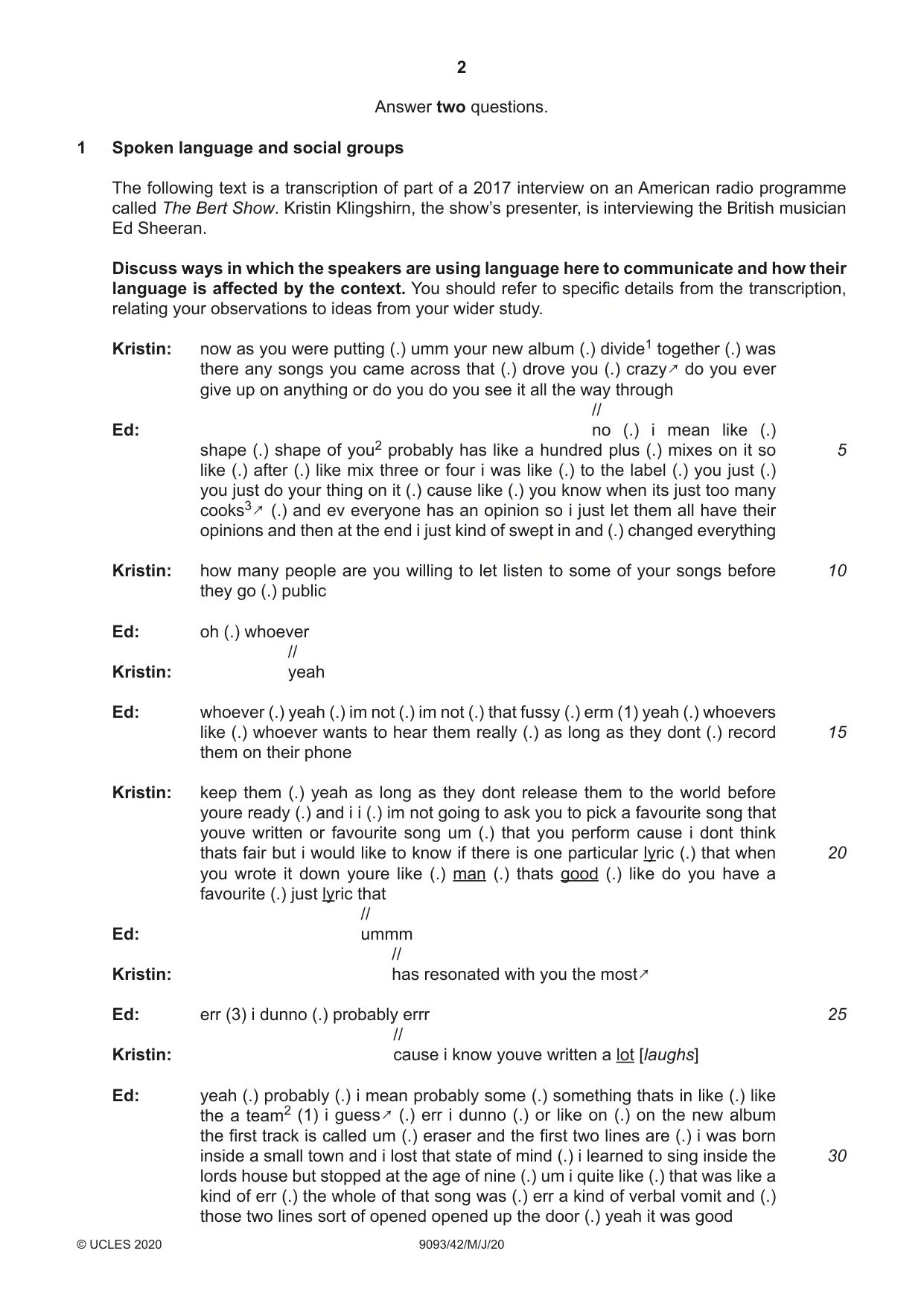 Cambridge A Level English - Language AS and A Level (from 2014) 9093 2020 May/June Paper 4 · Variant 2 question paper, page 2 of 8