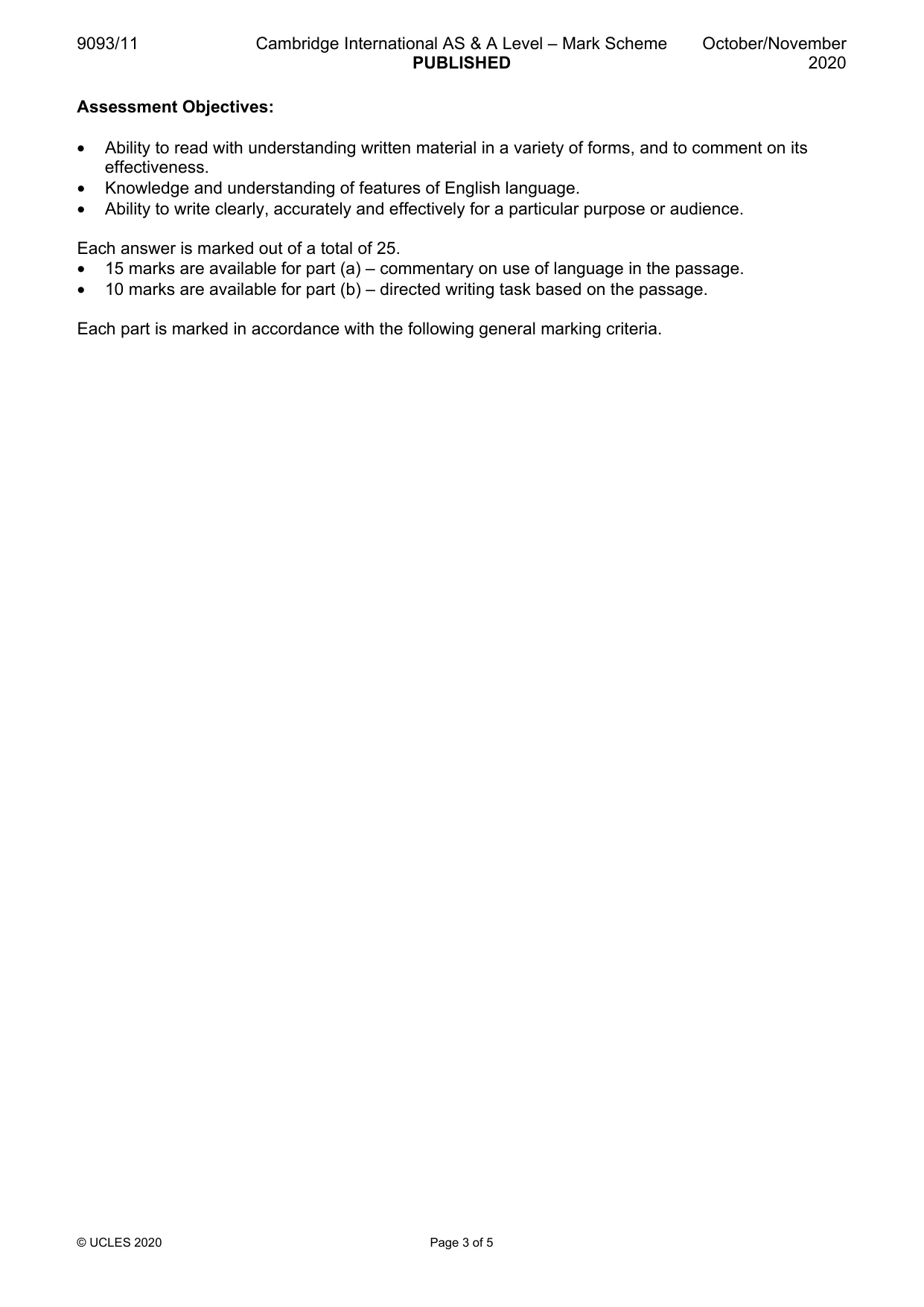 Mark scheme, page 3 of 5