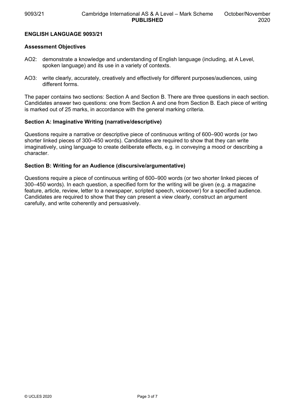 Mark scheme, page 3 of 7