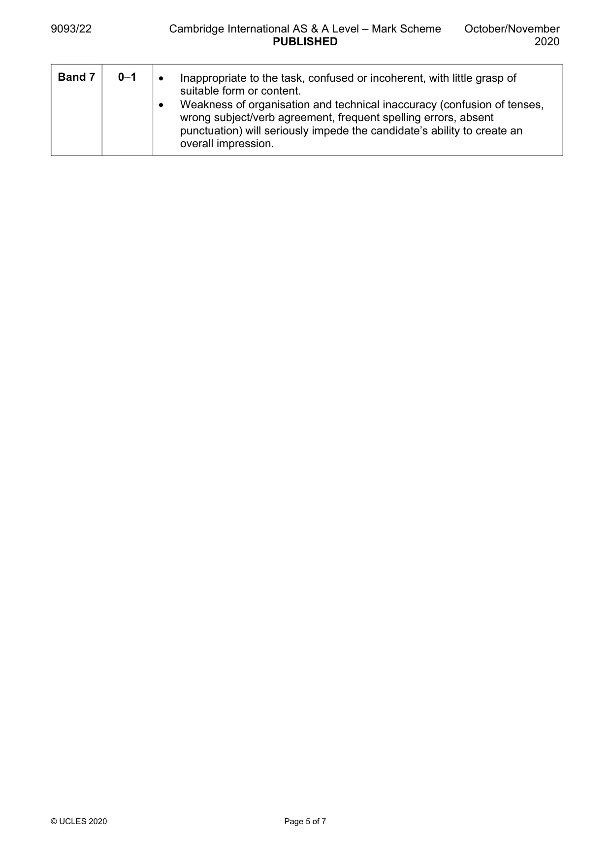 Mark scheme, page 5 of 7