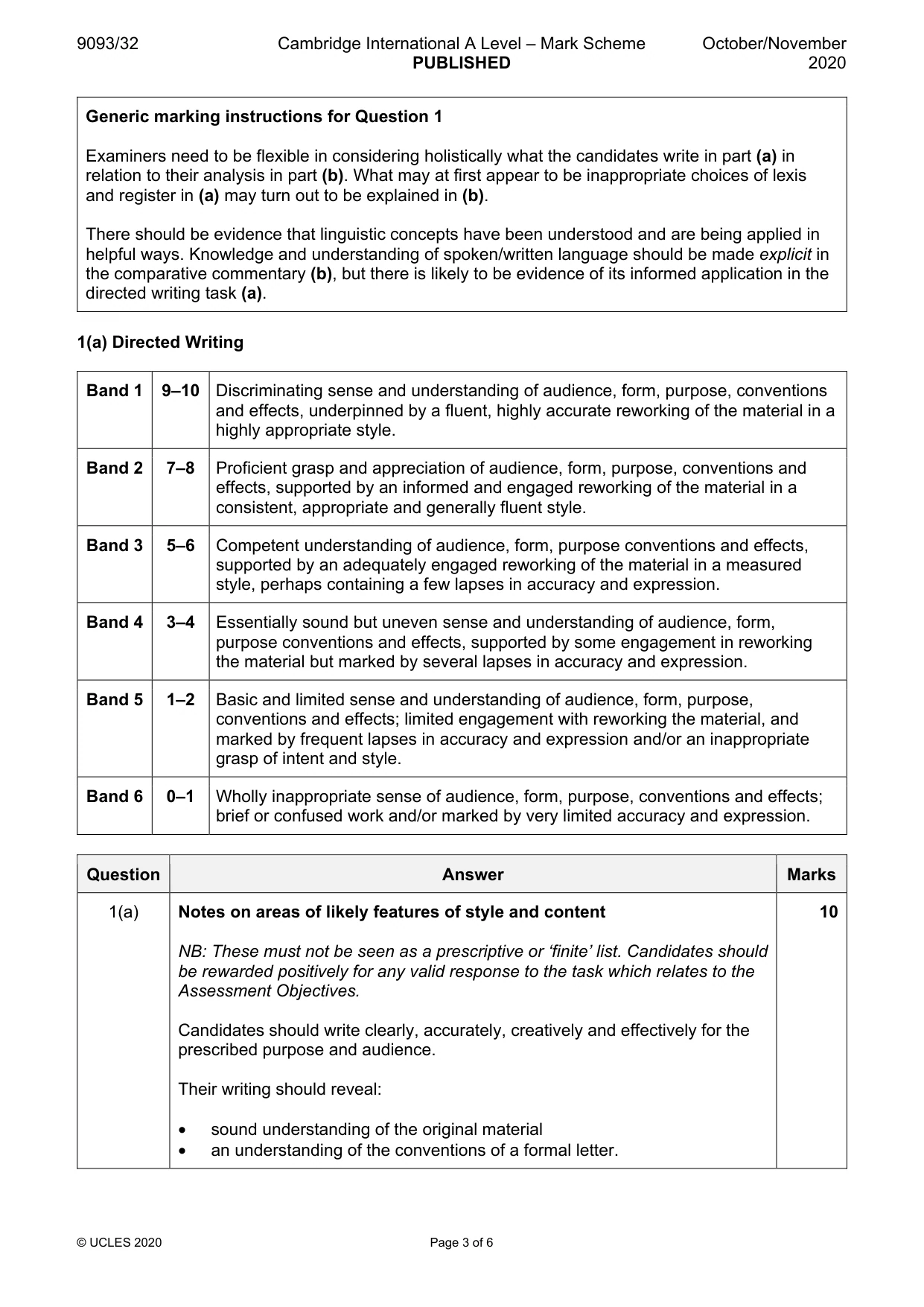 Mark scheme, page 3 of 6