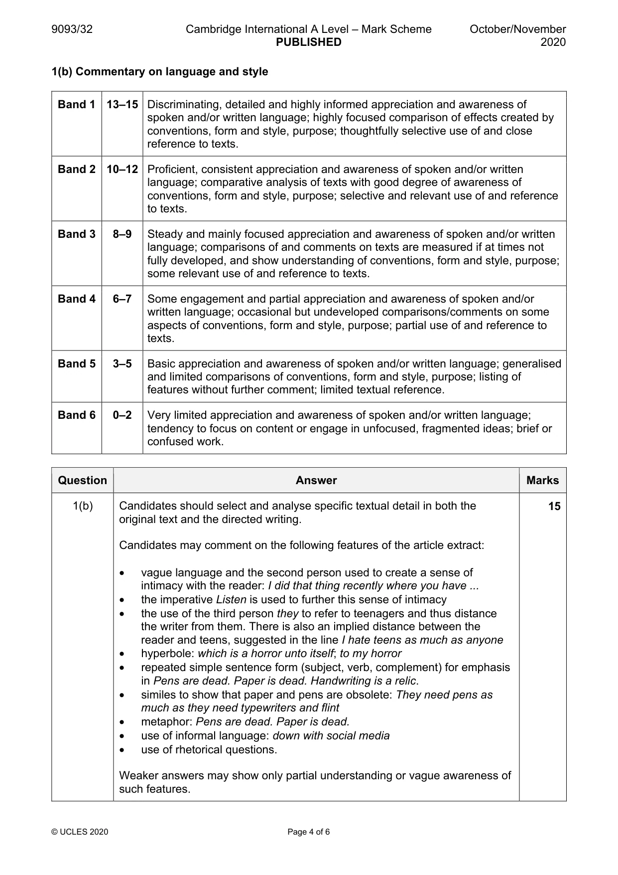 Mark scheme, page 4 of 6