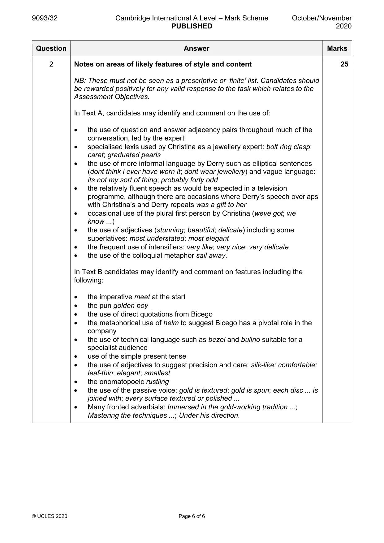 Mark scheme, page 6 of 6