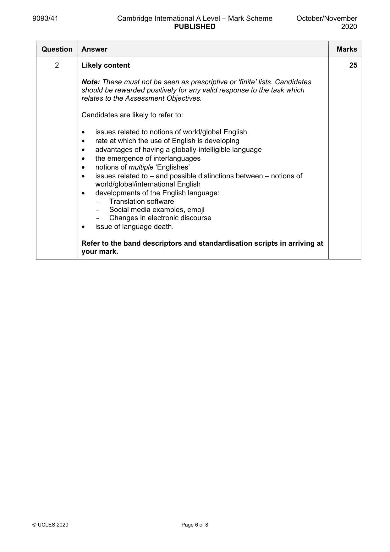Mark scheme, page 6 of 8