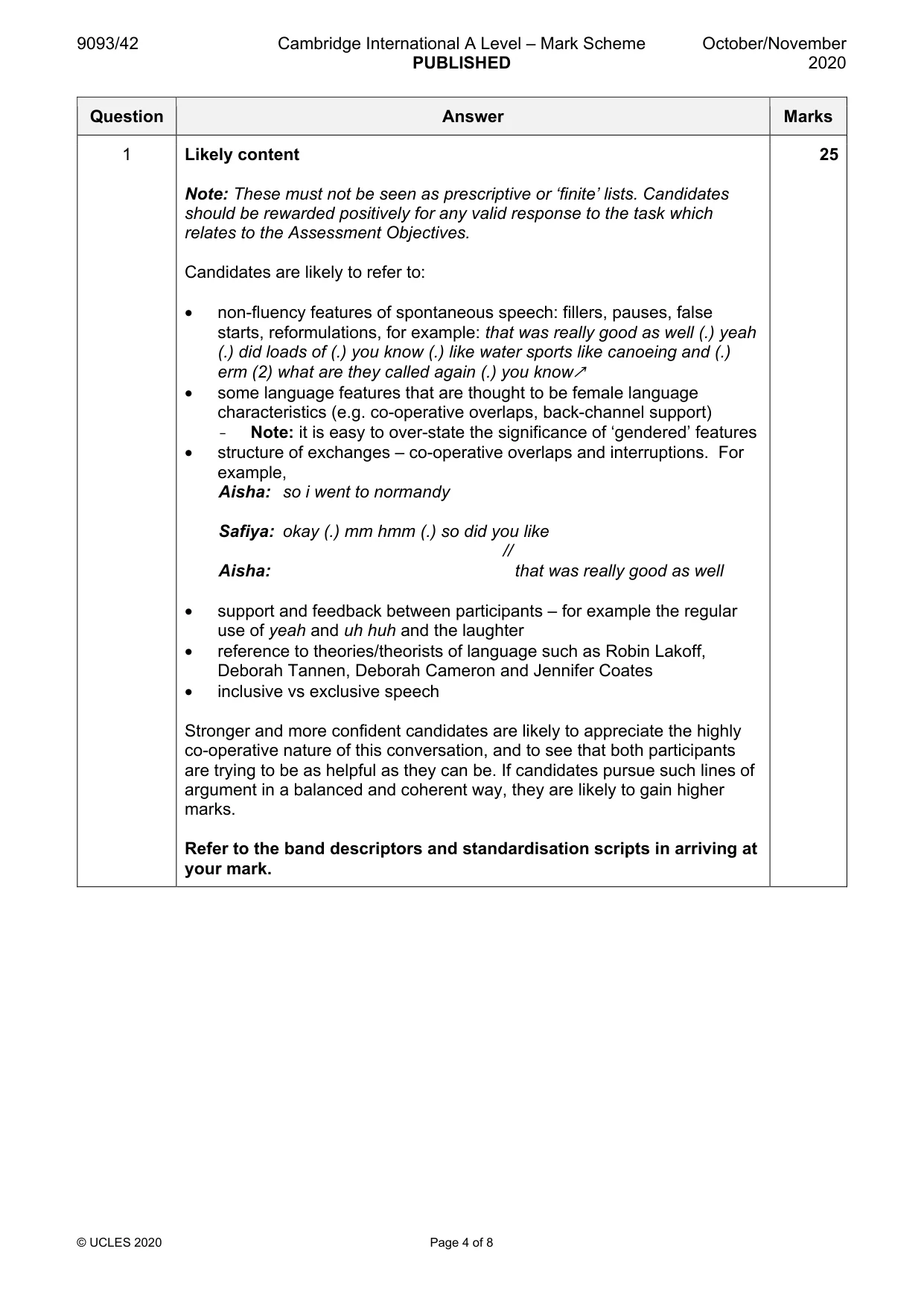 Mark scheme, page 4 of 8