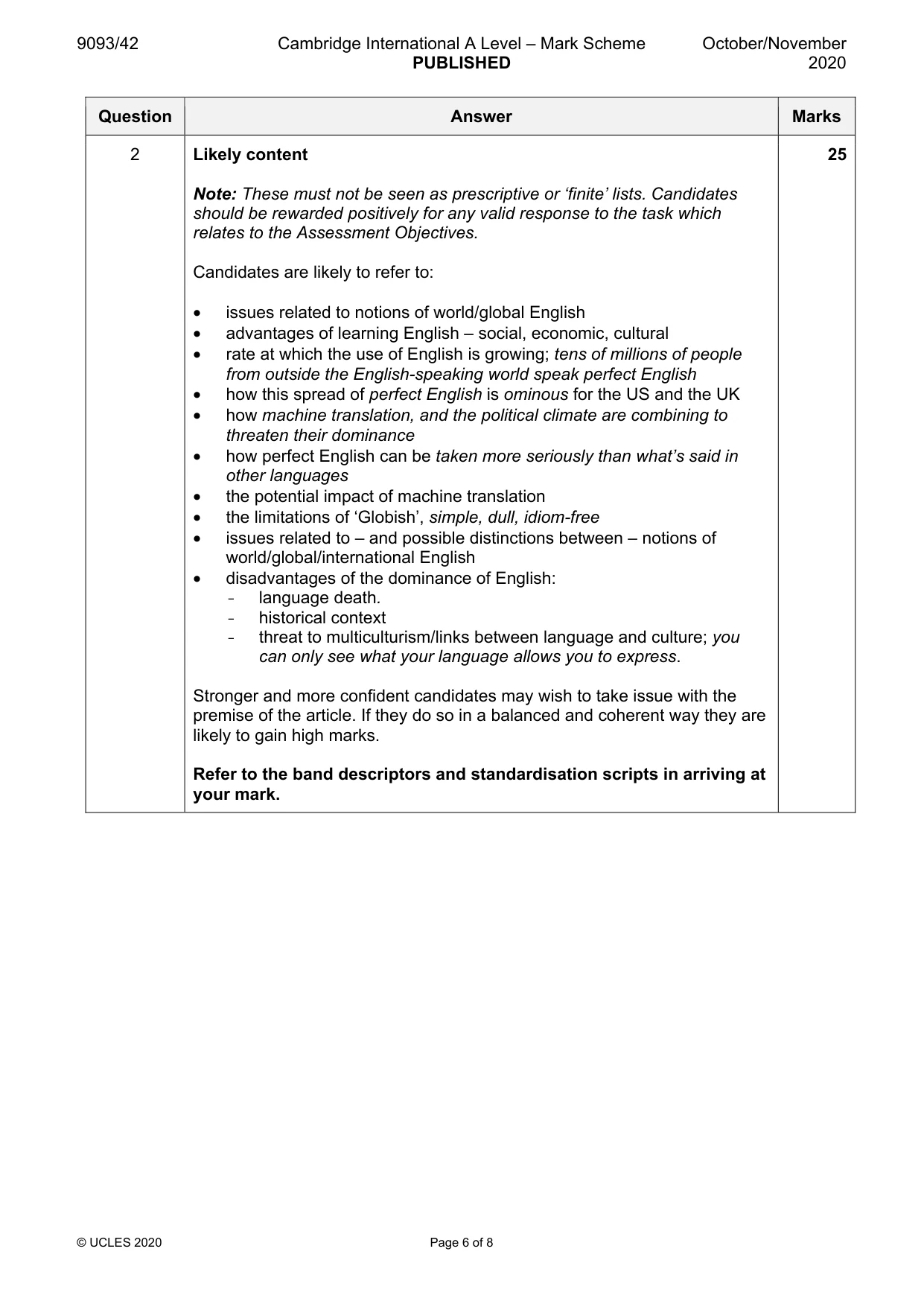 Mark scheme, page 6 of 8