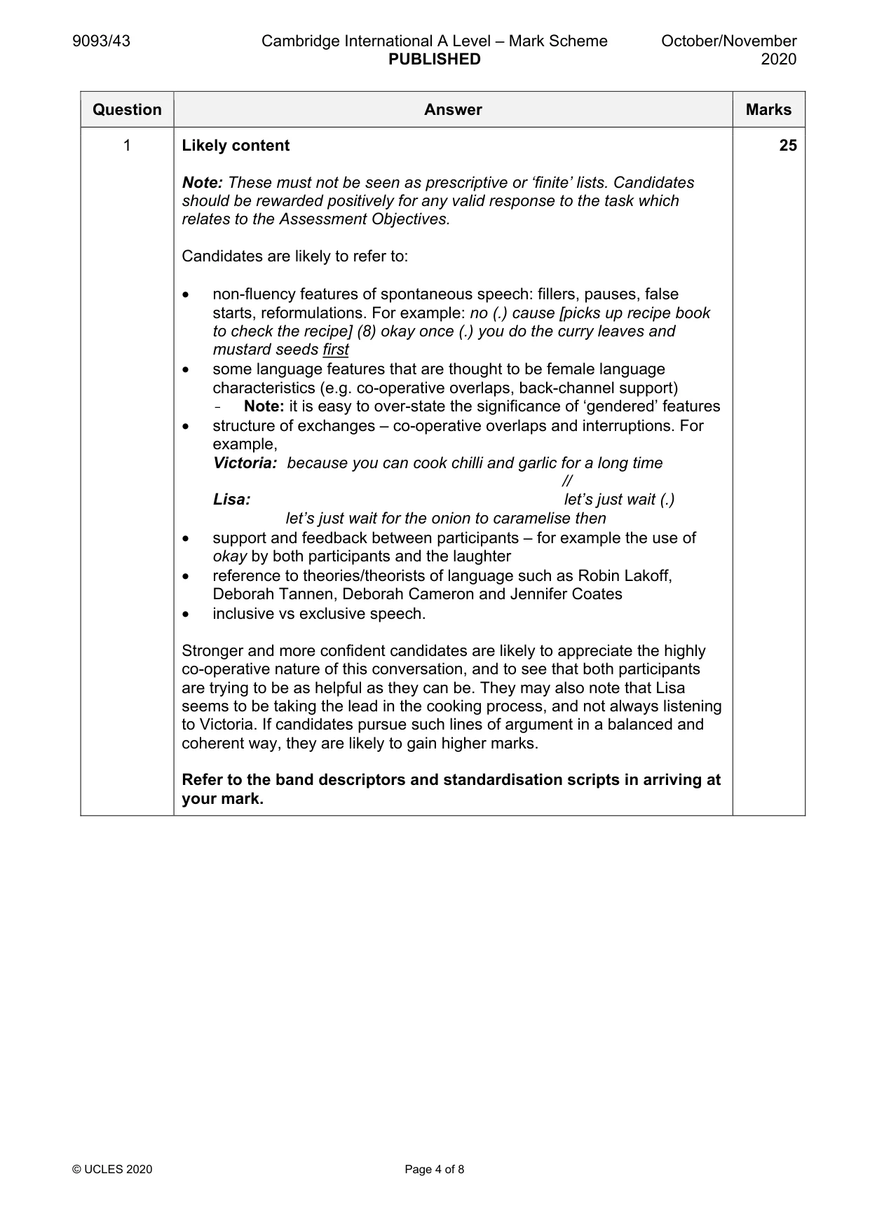 Mark scheme, page 4 of 8