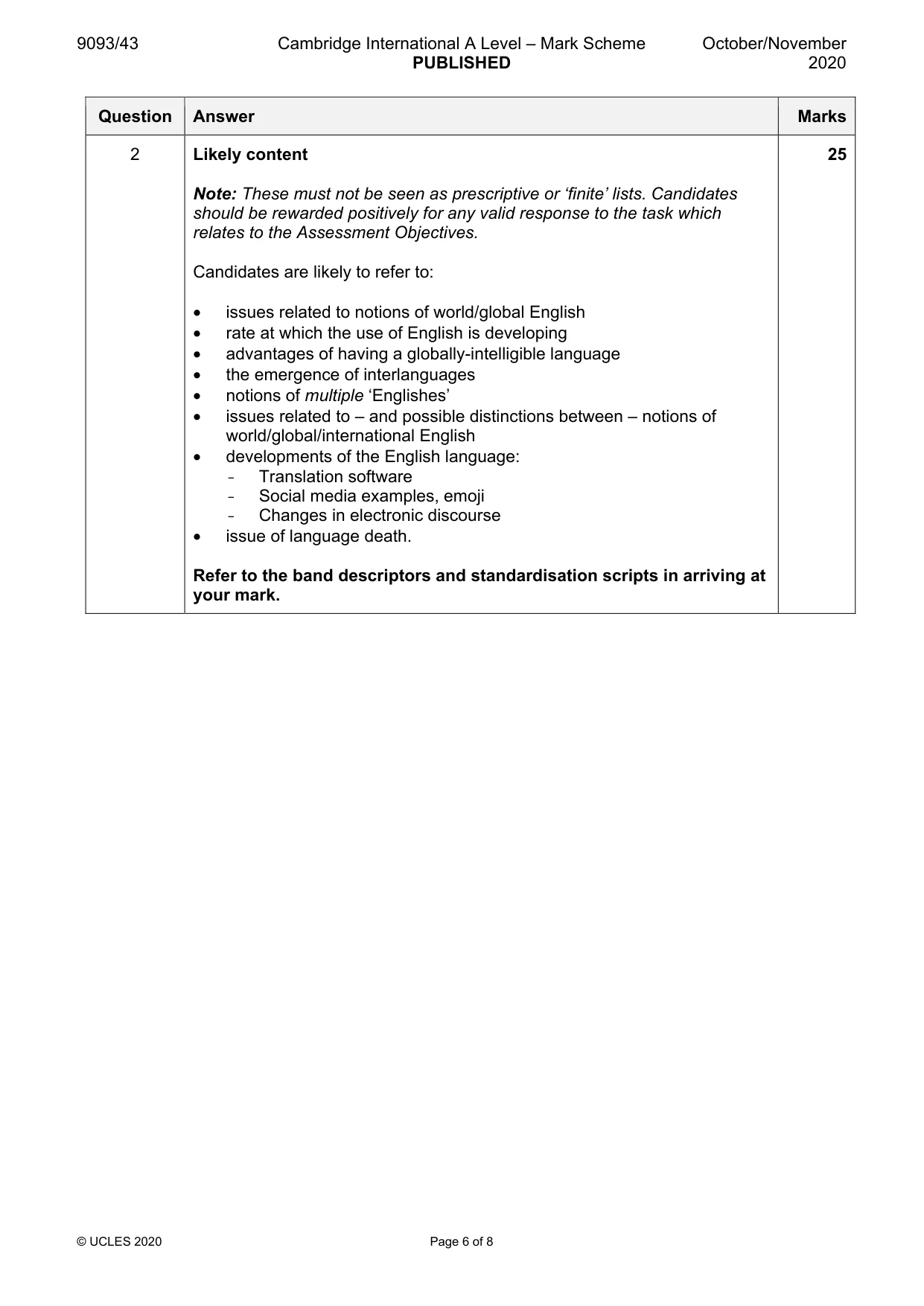 Mark scheme, page 6 of 8