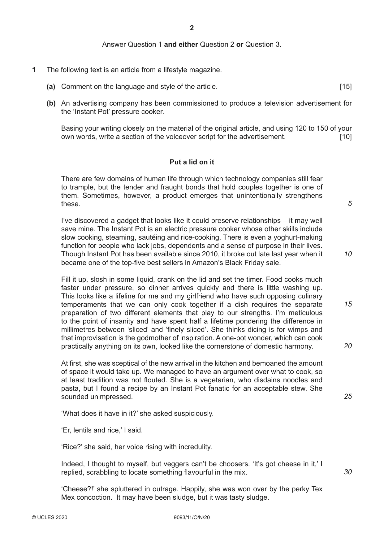 Cambridge A Level English - Language AS and A Level (from 2014) 9093 2020 Oct/Nov Paper 1 · Variant 1 question paper, page 2 of 8