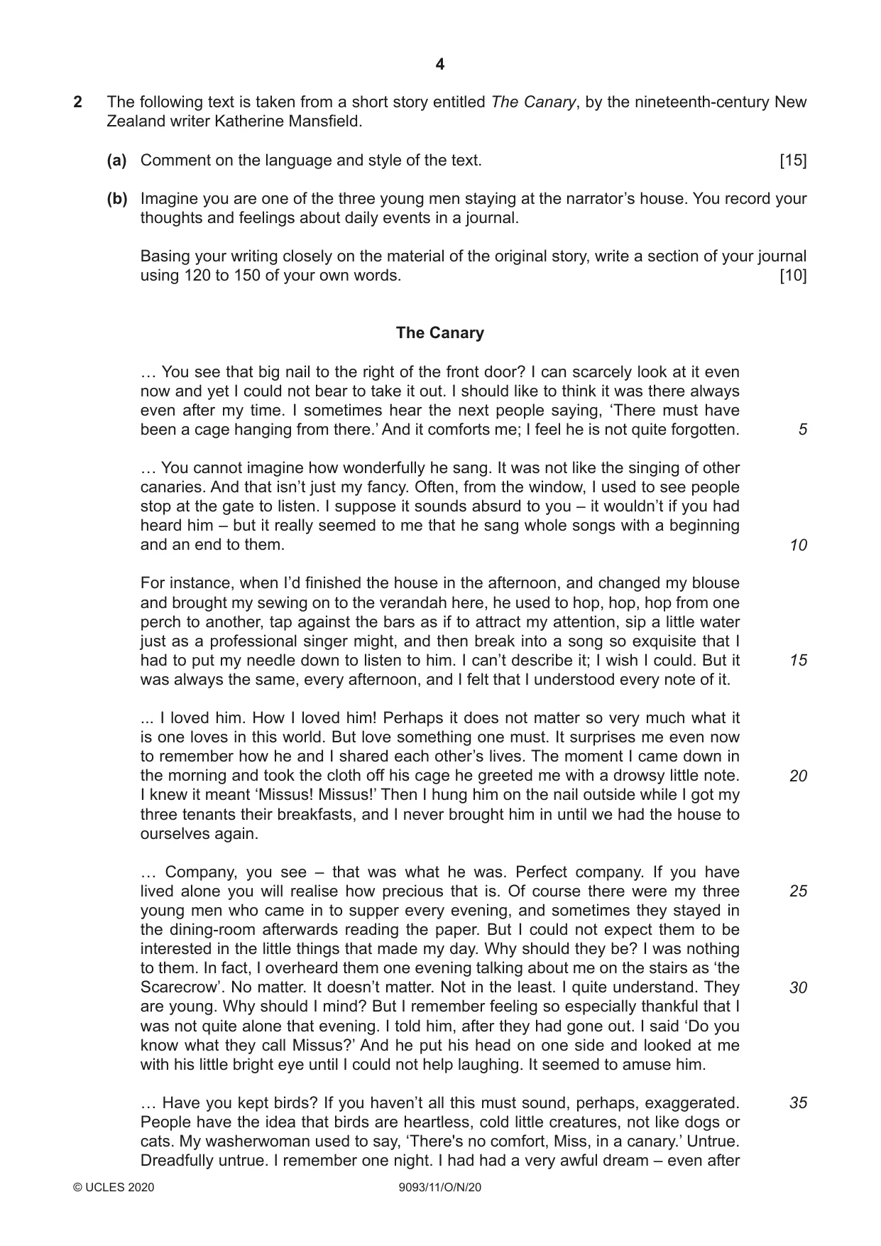 Cambridge A Level English - Language AS and A Level (from 2014) 9093 2020 Oct/Nov Paper 1 · Variant 1 question paper, page 4 of 8