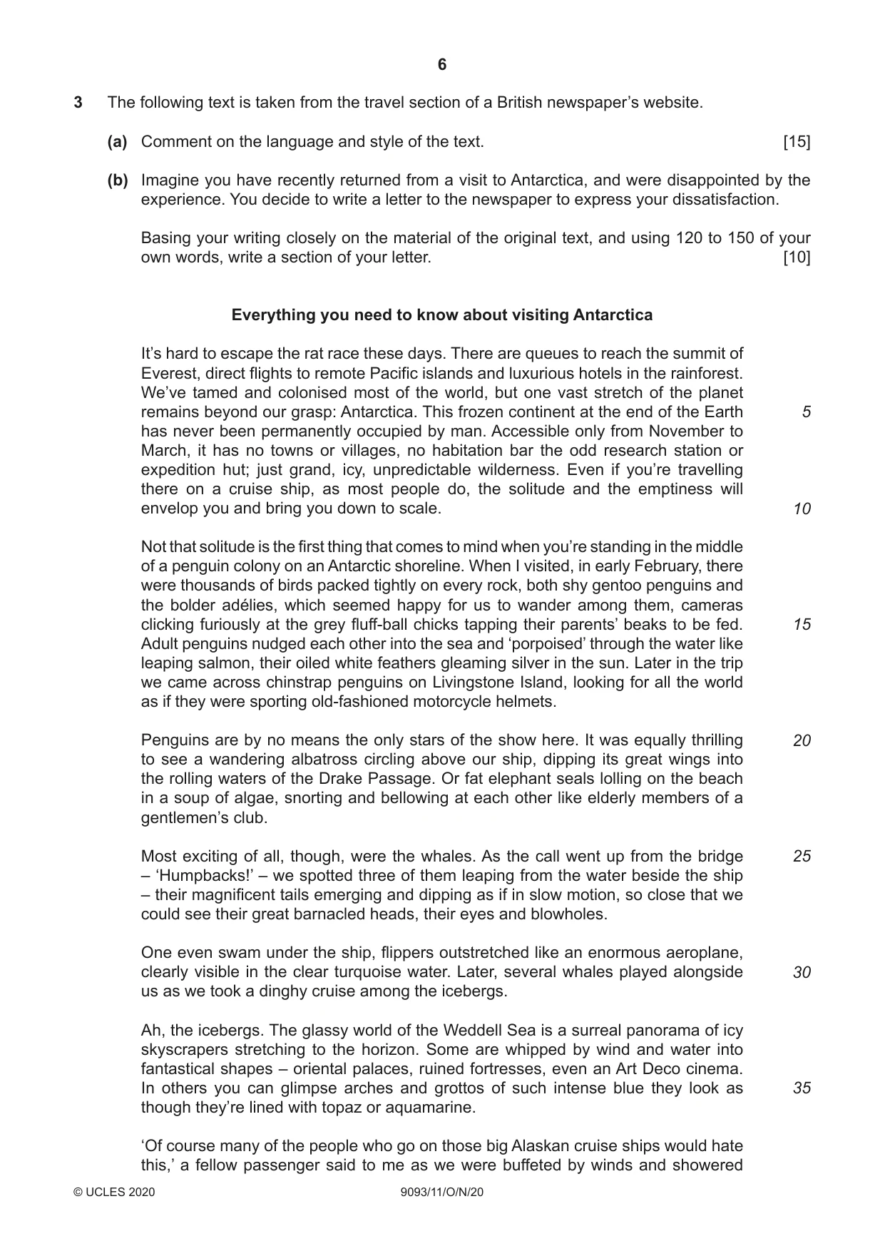 Cambridge A Level English - Language AS and A Level (from 2014) 9093 2020 Oct/Nov Paper 1 · Variant 1 question paper, page 6 of 8