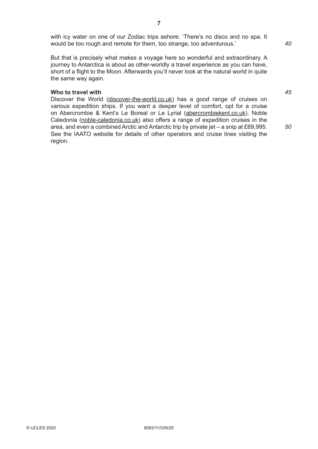 Cambridge A Level English - Language AS and A Level (from 2014) 9093 2020 Oct/Nov Paper 1 · Variant 1 question paper, page 7 of 8