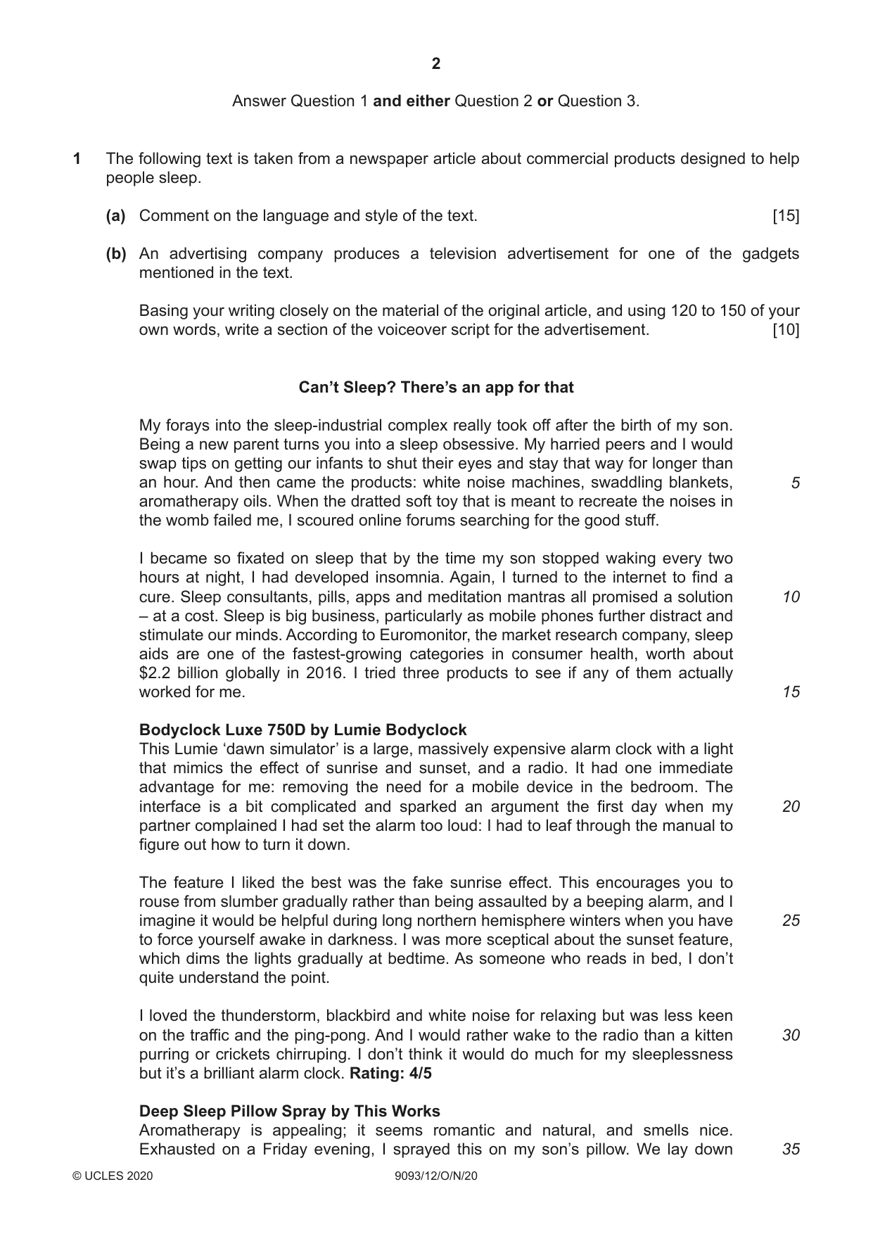 Cambridge A Level English - Language AS and A Level (from 2014) 9093 2020 Oct/Nov Paper 1 · Variant 2 question paper, page 2 of 8