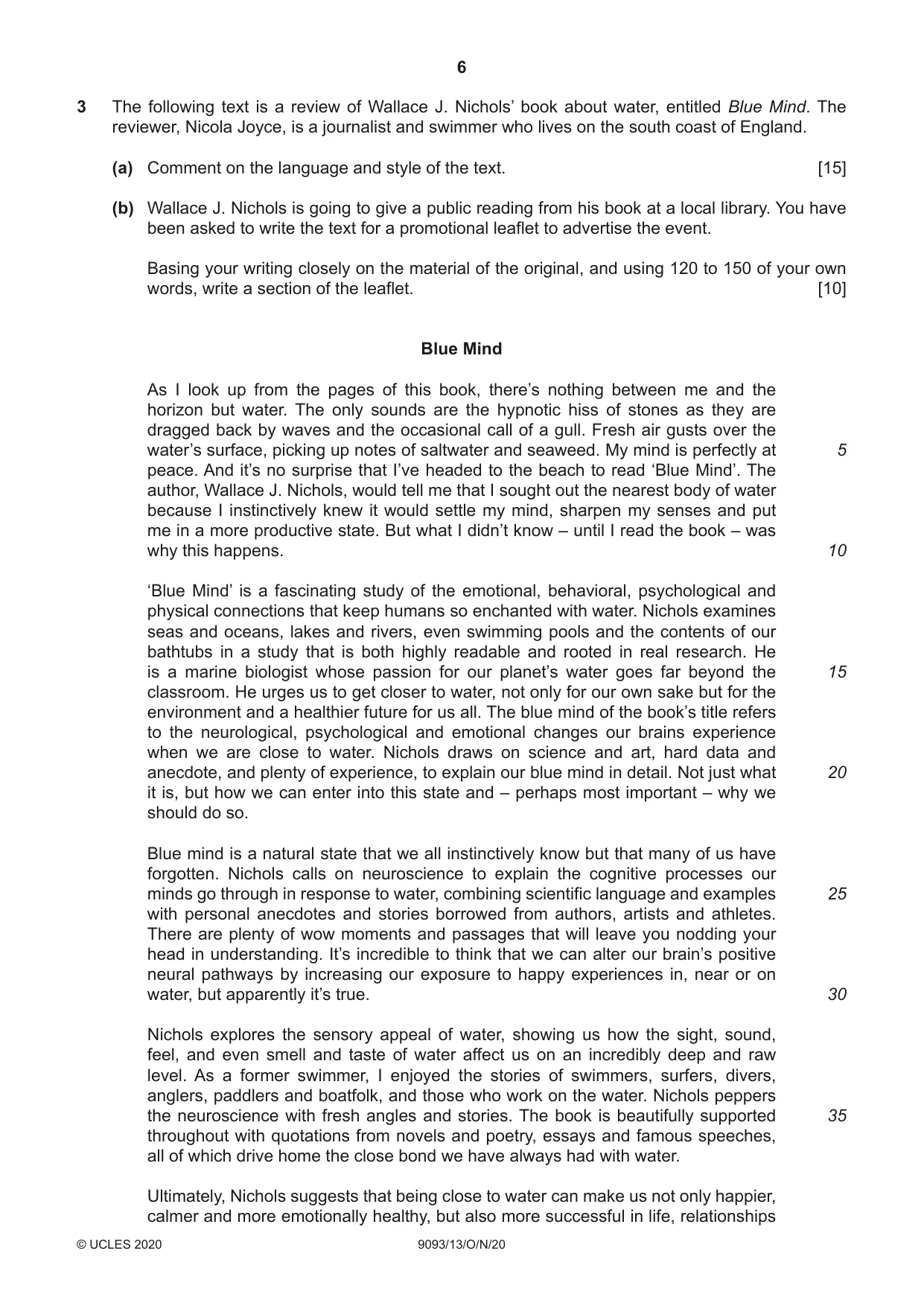 Cambridge A Level English - Language AS and A Level (from 2014) 9093 2020 Oct/Nov Paper 1 · Variant 3 question paper, page 6 of 8