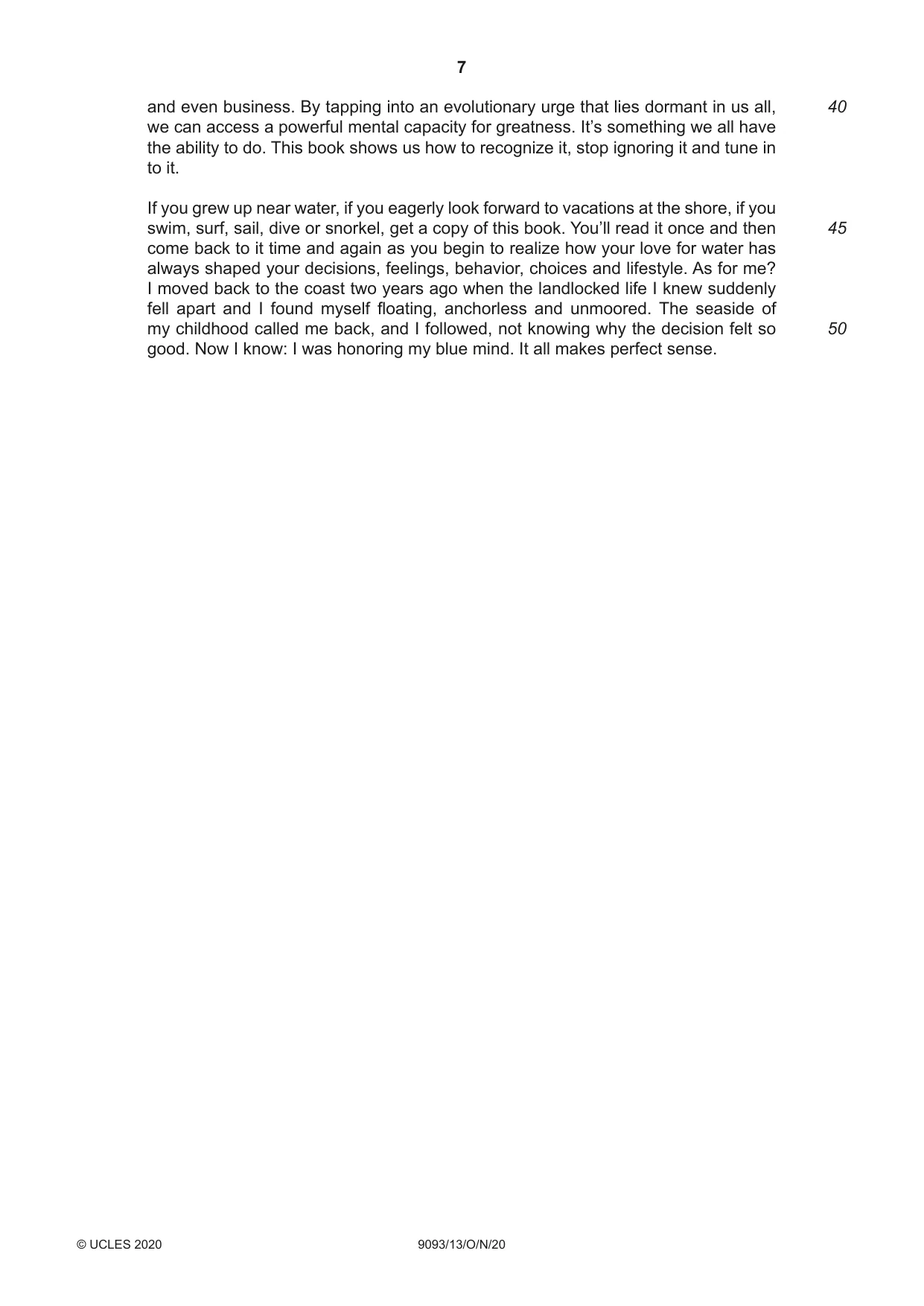 Cambridge A Level English - Language AS and A Level (from 2014) 9093 2020 Oct/Nov Paper 1 · Variant 3 question paper, page 7 of 8