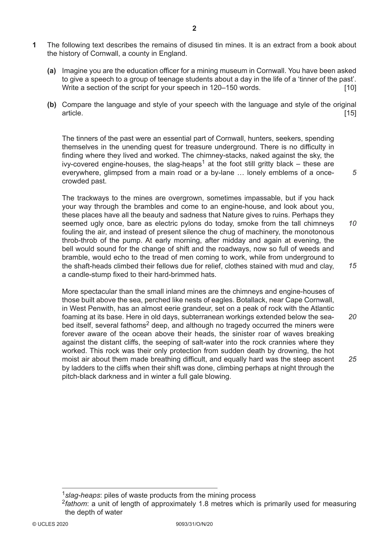 Cambridge A Level English - Language AS and A Level (from 2014) 9093 2020 Oct/Nov Paper 3 · Variant 1 question paper, page 2 of 8