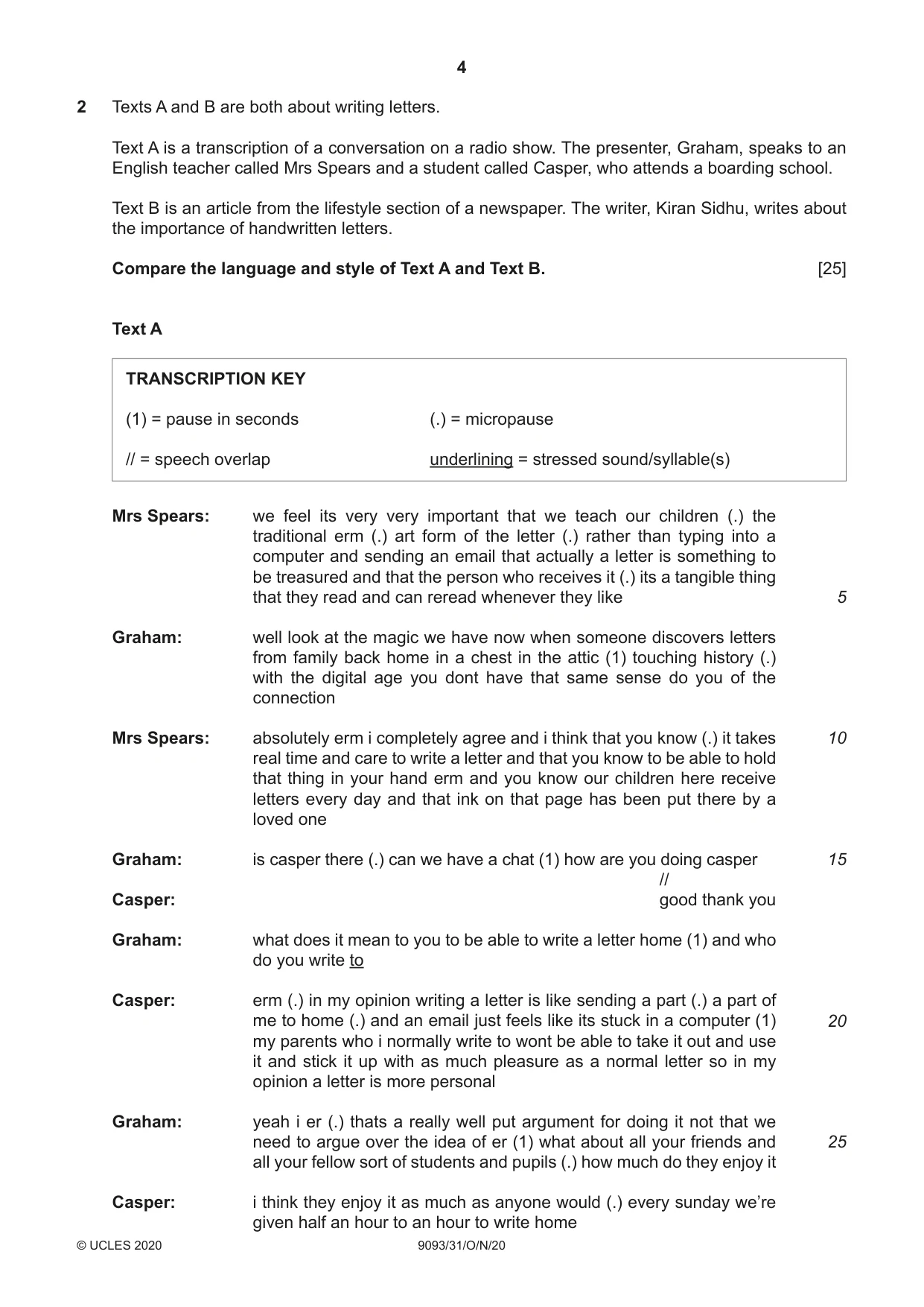 Cambridge A Level English - Language AS and A Level (from 2014) 9093 2020 Oct/Nov Paper 3 · Variant 1 question paper, page 4 of 8