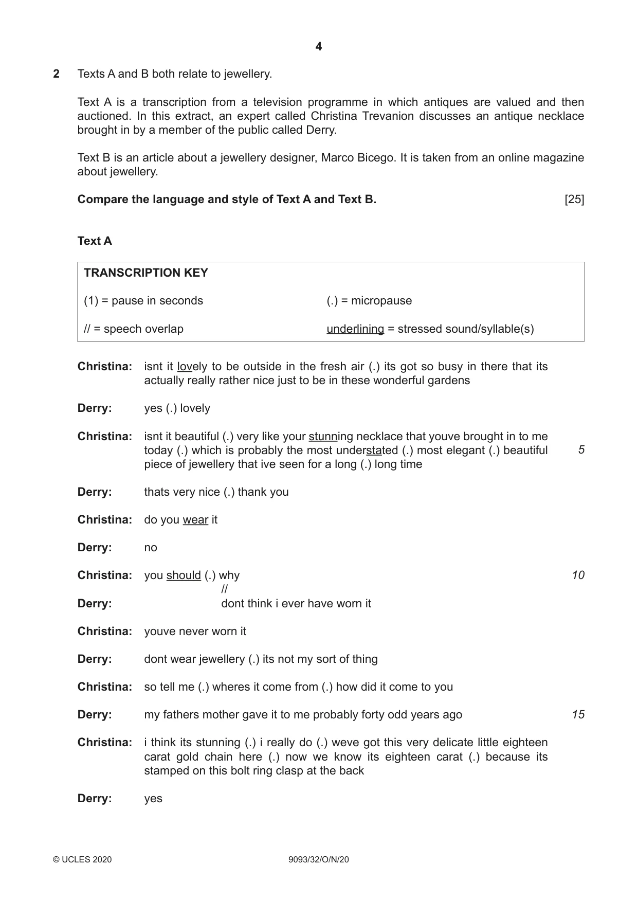 Cambridge A Level English - Language AS and A Level (from 2014) 9093 2020 Oct/Nov Paper 3 · Variant 2 question paper, page 4 of 8
