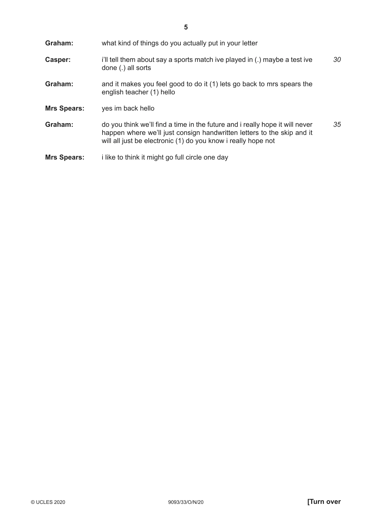 Cambridge A Level English - Language AS and A Level (from 2014) 9093 2020 Oct/Nov Paper 3 · Variant 3 question paper, page 5 of 8
