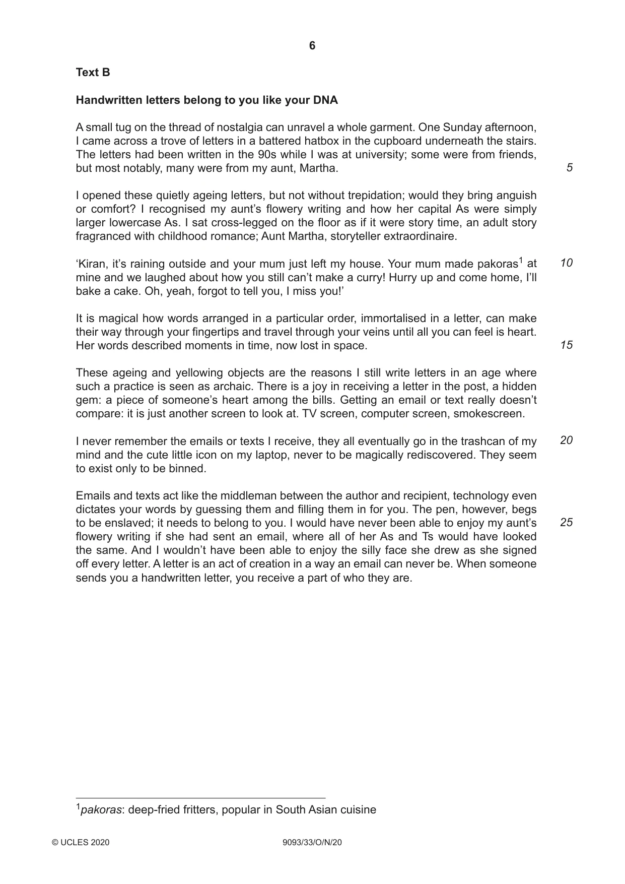 Cambridge A Level English - Language AS and A Level (from 2014) 9093 2020 Oct/Nov Paper 3 · Variant 3 question paper, page 6 of 8