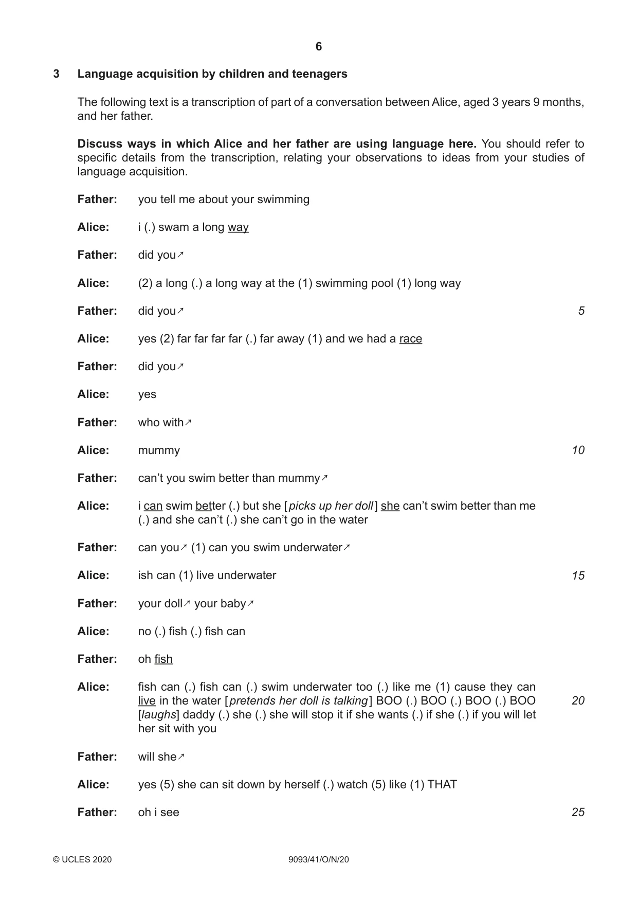 Cambridge A Level English - Language AS and A Level (from 2014) 9093 2020 Oct/Nov Paper 4 · Variant 1 question paper, page 6 of 8