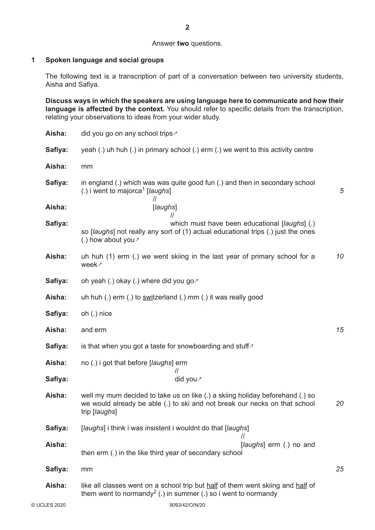 Cambridge A Level English - Language AS and A Level (from 2014) 9093 2020 Oct/Nov Paper 4 · Variant 2 question paper, page 2 of 8