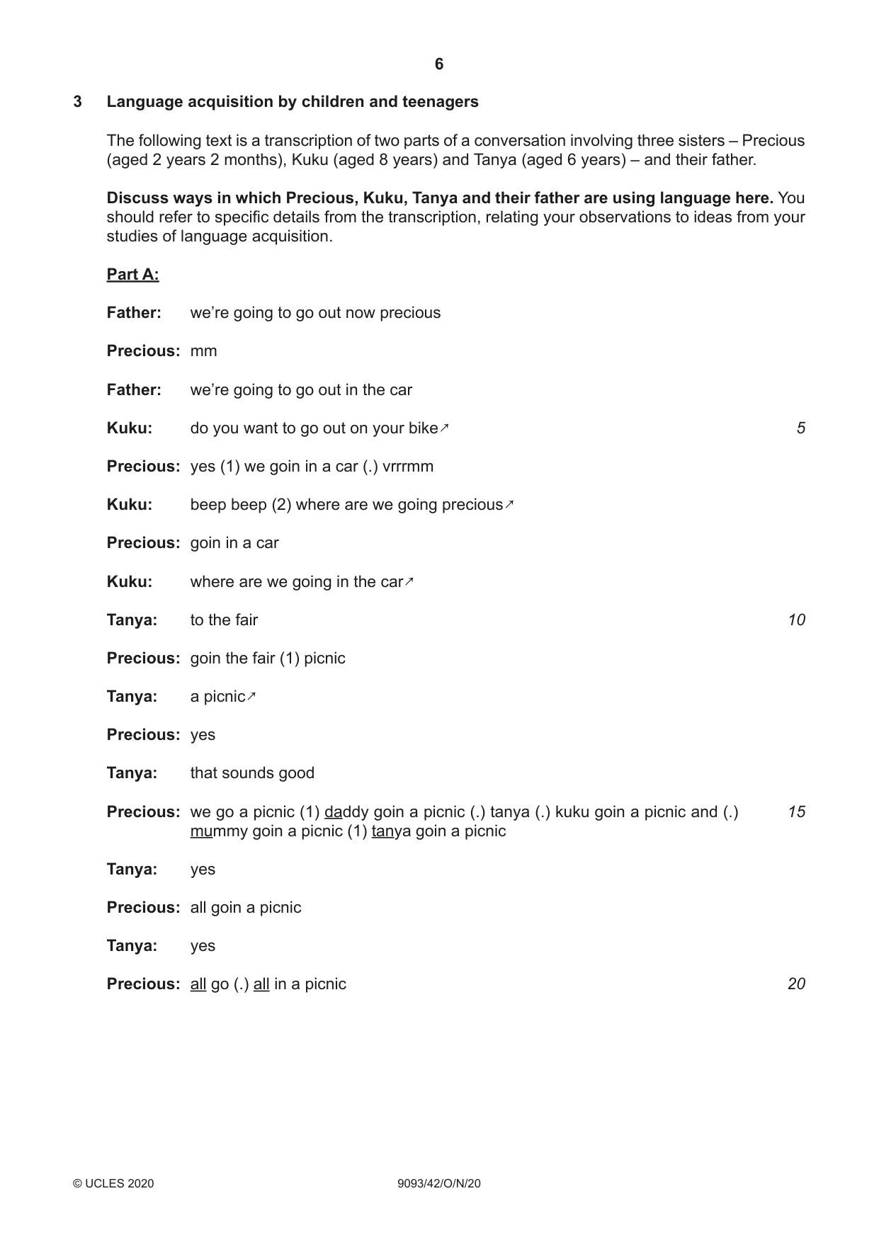 Cambridge A Level English - Language AS and A Level (from 2014) 9093 2020 Oct/Nov Paper 4 · Variant 2 question paper, page 6 of 8