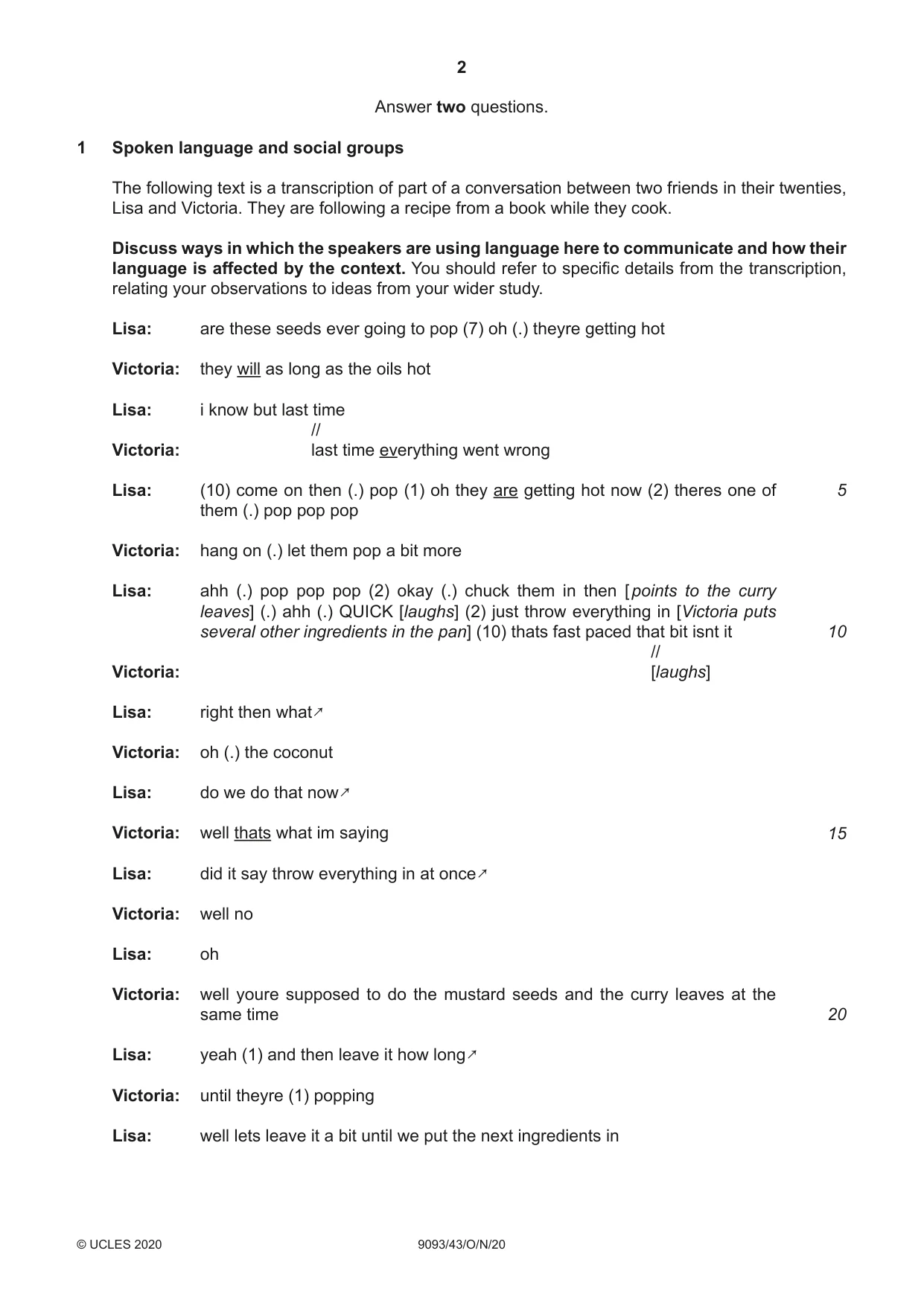Cambridge A Level English - Language AS and A Level (from 2014) 9093 2020 Oct/Nov Paper 4 · Variant 3 question paper, page 2 of 8