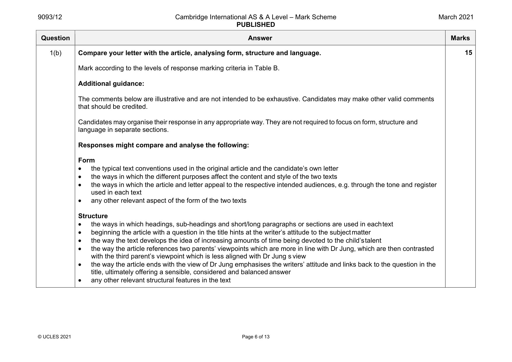 Mark scheme, page 6 of 13