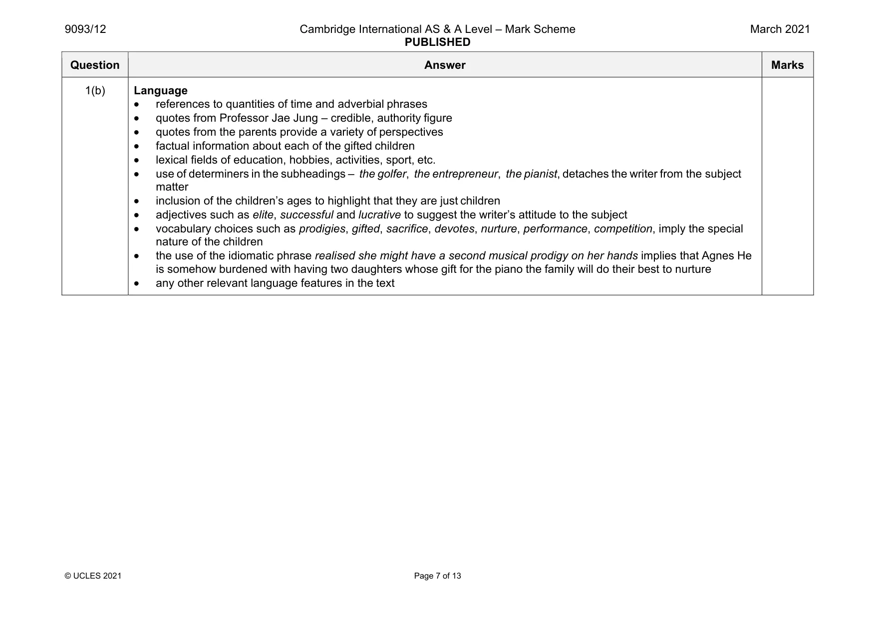 Mark scheme, page 7 of 13