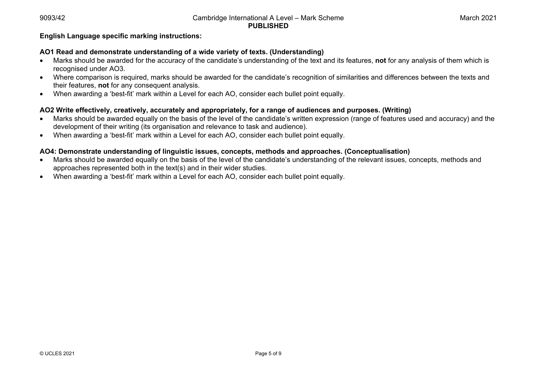 Mark scheme, page 5 of 9