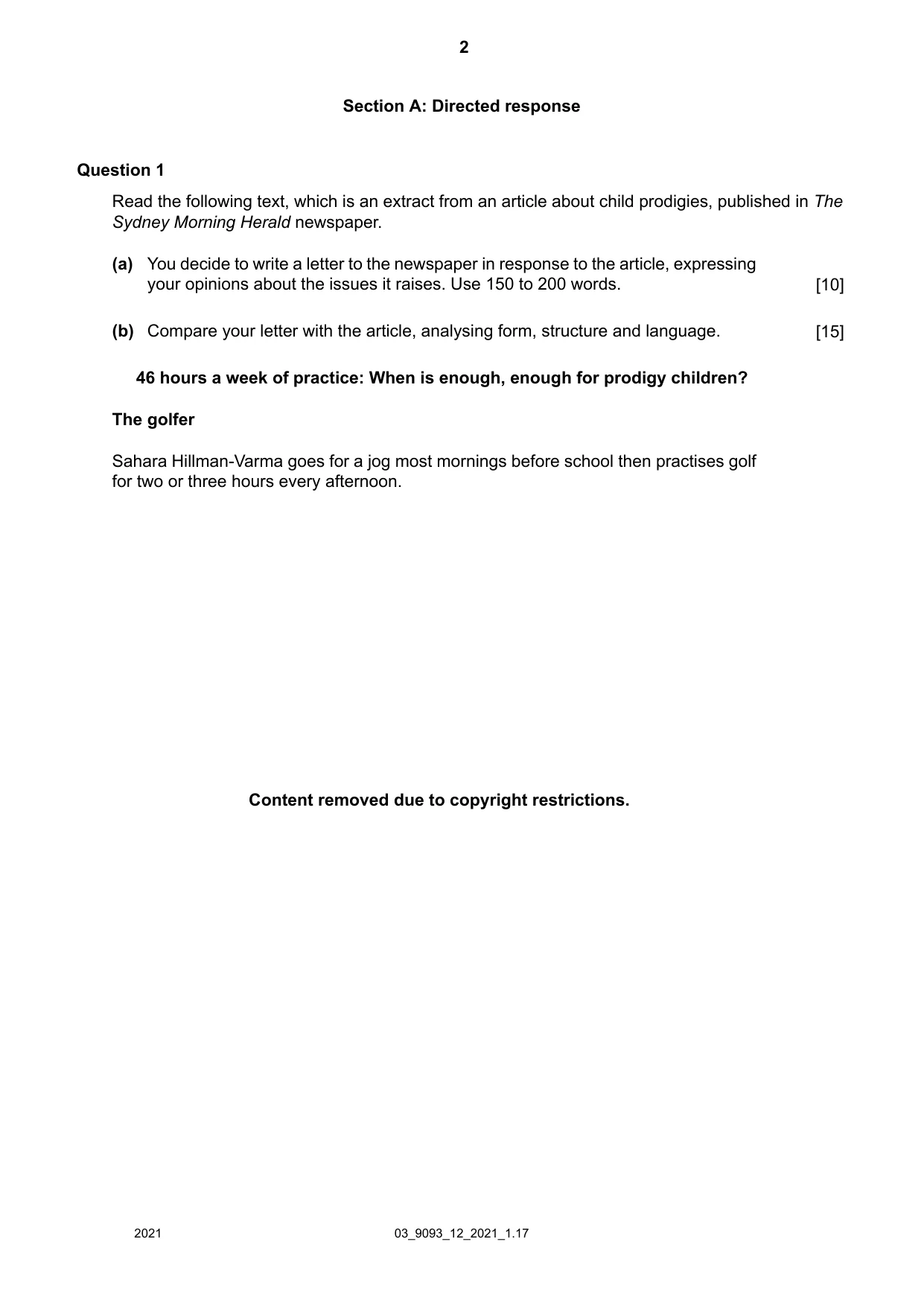 Cambridge A Level English - Language AS and A Level (from 2014) 9093 2021 Feb/March Paper 1 · Variant 2 question paper, page 2 of 8
