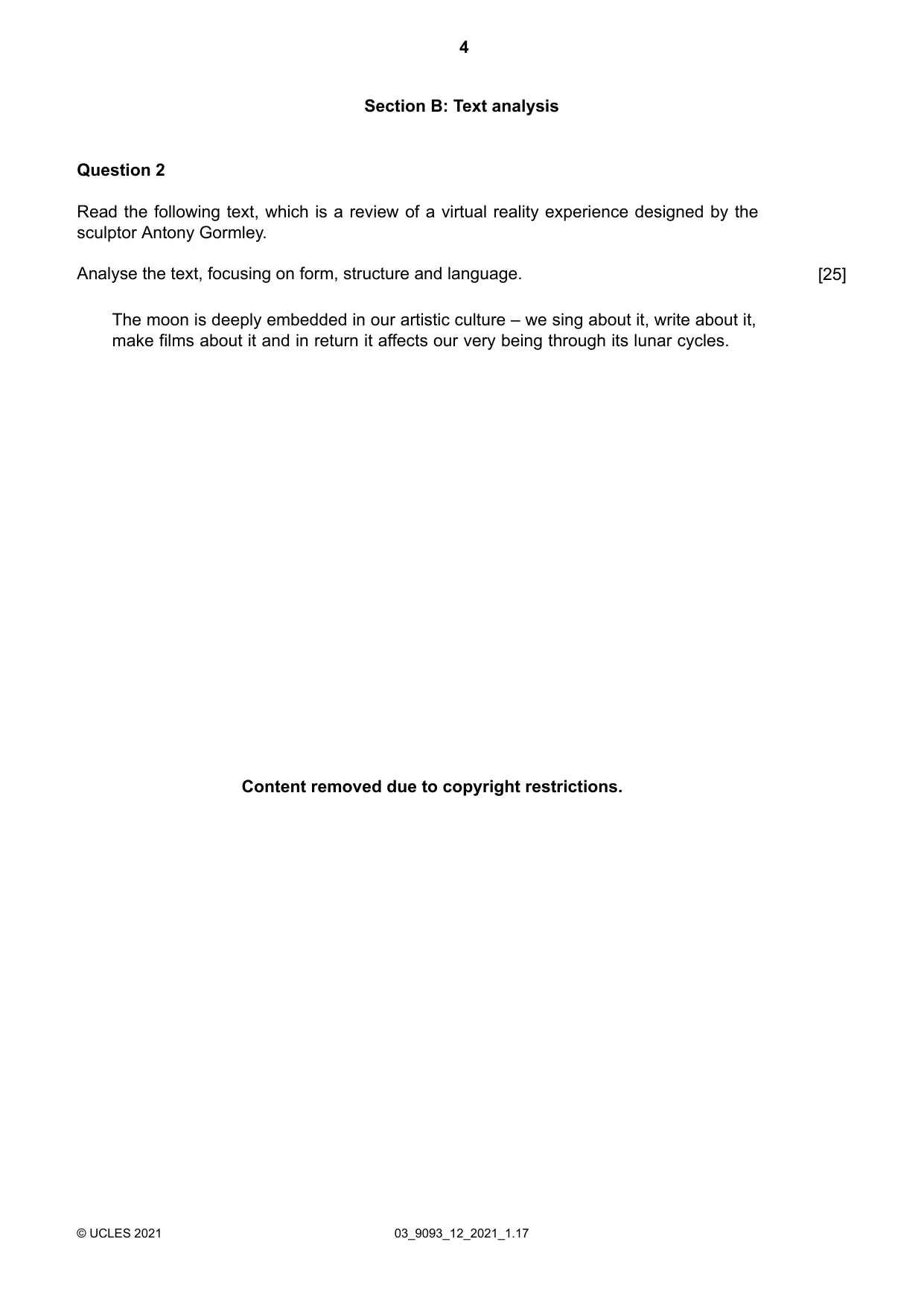 Cambridge A Level English - Language AS and A Level (from 2014) 9093 2021 Feb/March Paper 1 · Variant 2 question paper, page 4 of 8