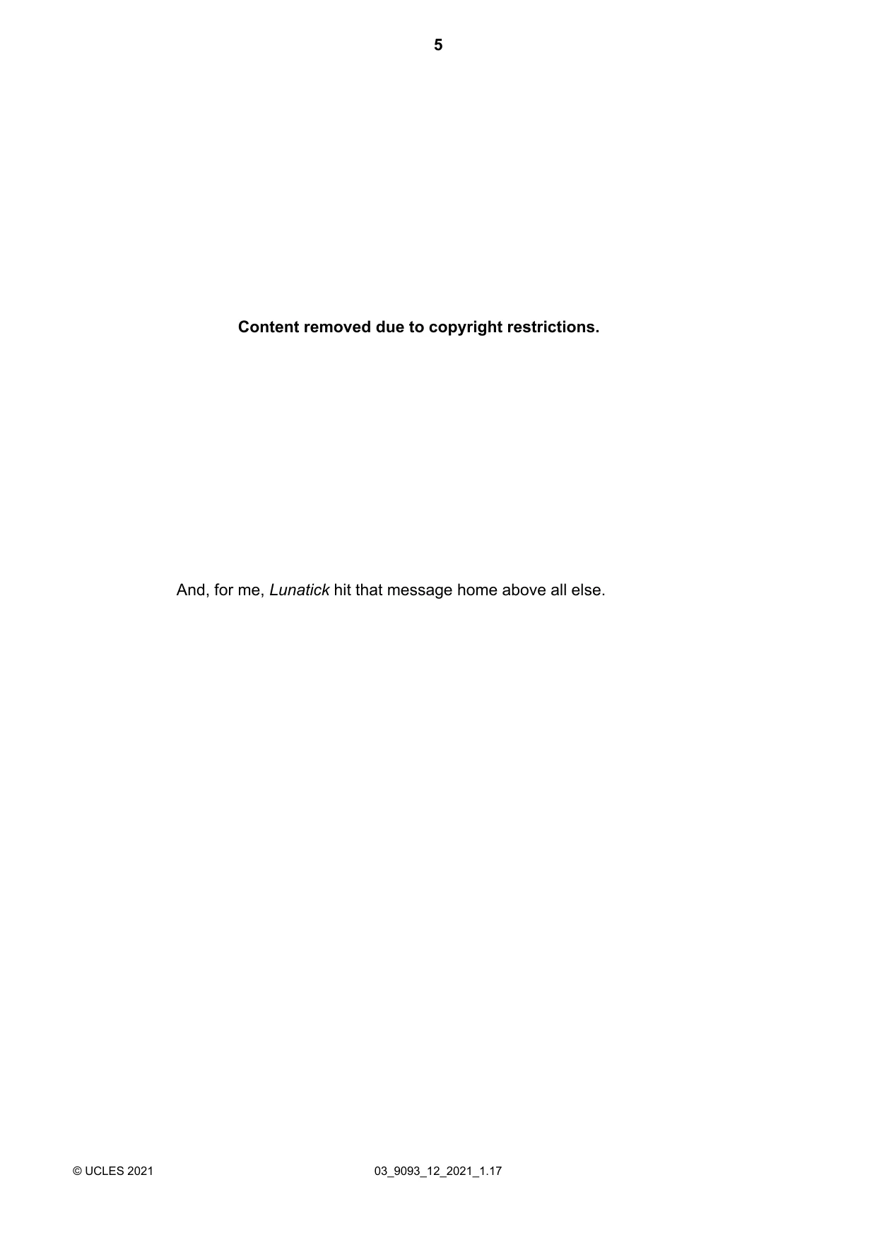 Cambridge A Level English - Language AS and A Level (from 2014) 9093 2021 Feb/March Paper 1 · Variant 2 question paper, page 5 of 8