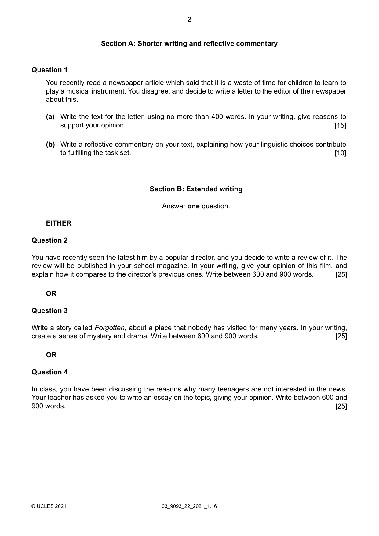 Cambridge A Level English - Language AS and A Level (from 2014) 9093 2021 Feb/March Paper 2 · Variant 2 question paper, page 2 of 4