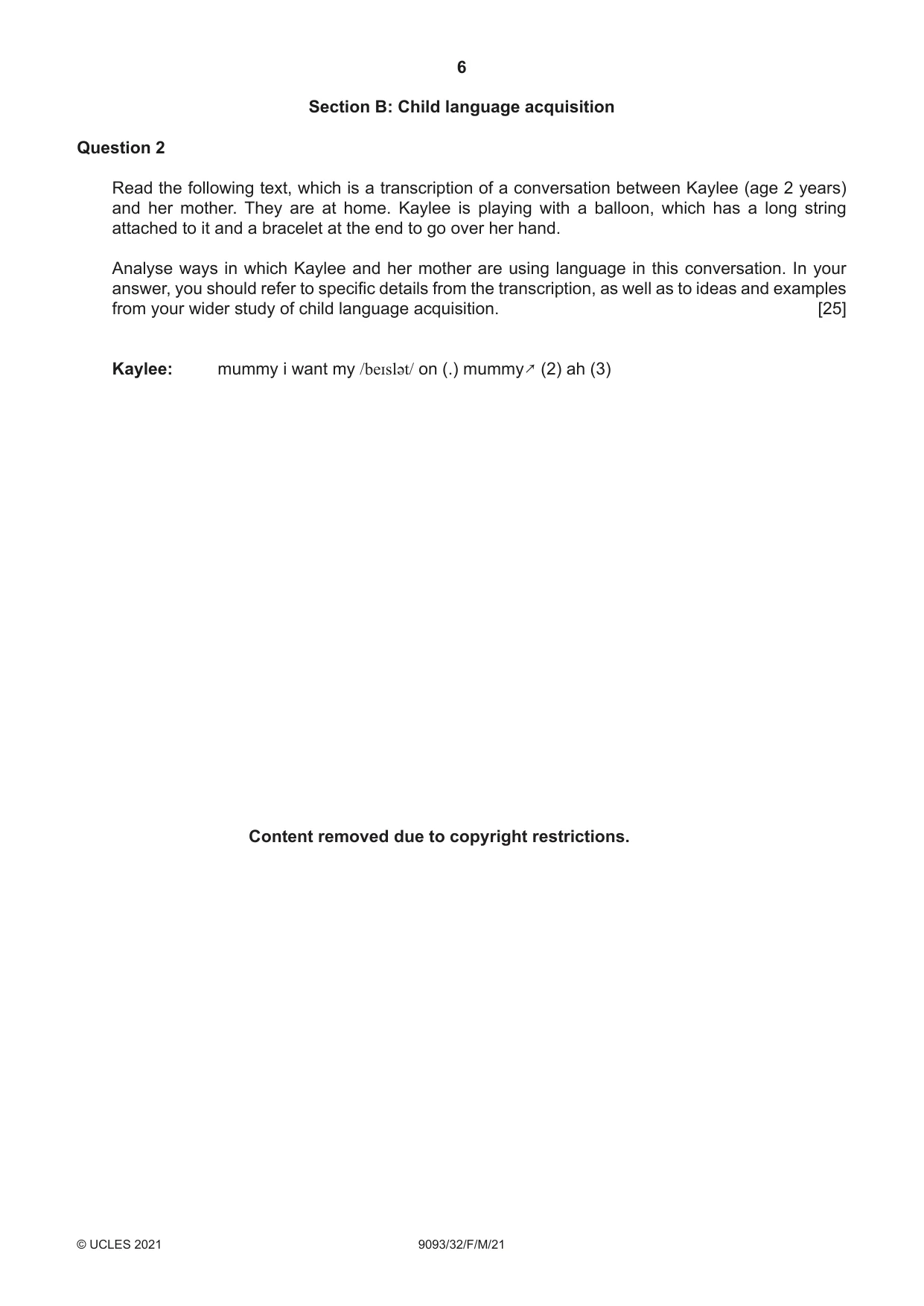 Cambridge A Level English - Language AS and A Level (from 2014) 9093 2021 Feb/March Paper 3 · Variant 2 question paper, page 6 of 8
